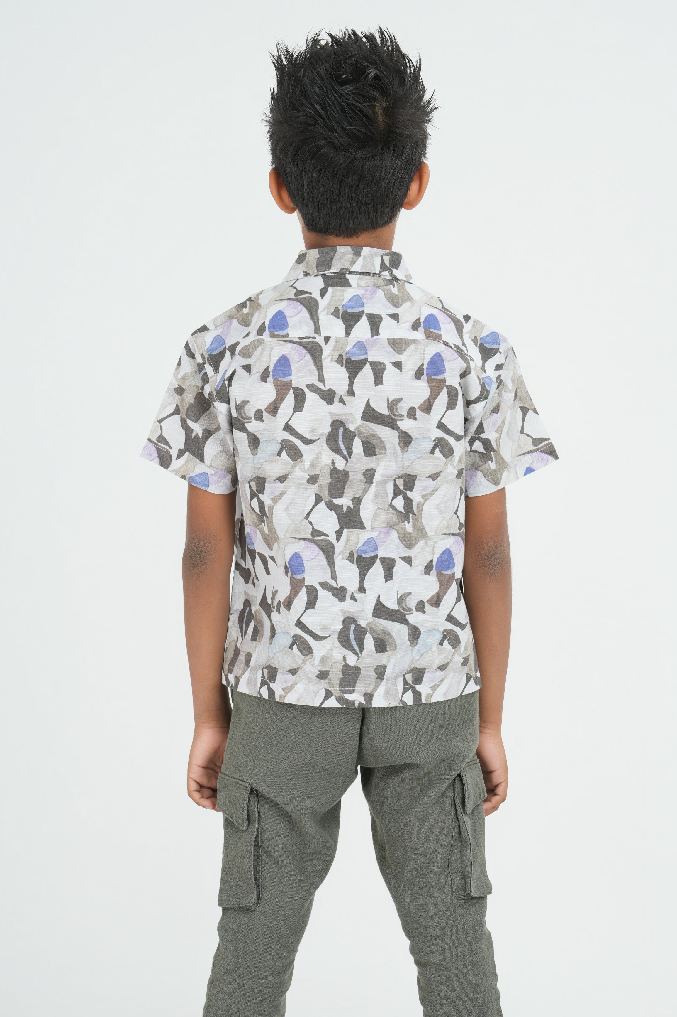 Kids' Floral Printed Linen Cotton Shirt – Cuban Collar, Natural | AnationZ Junior