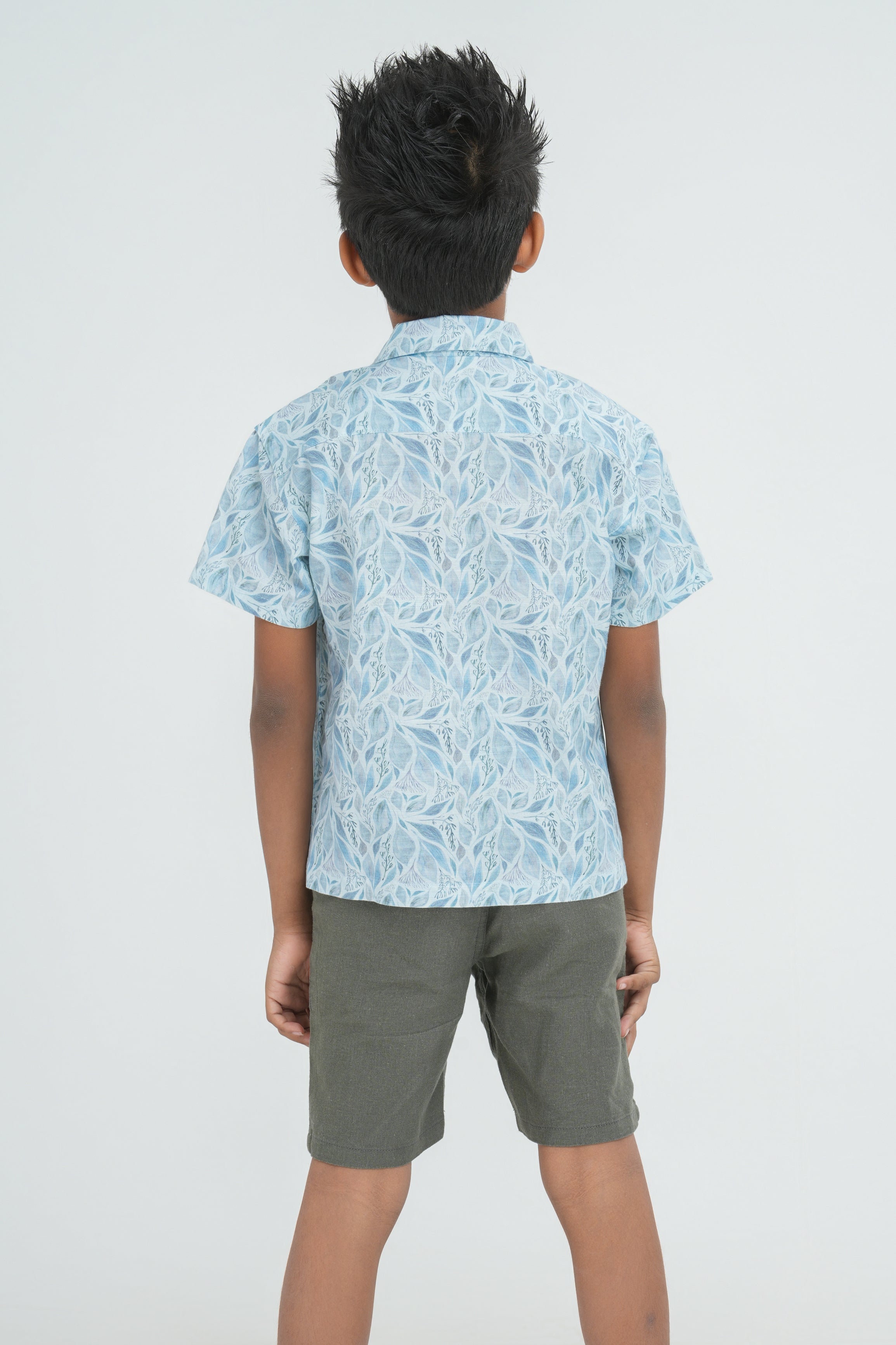 Kids’ Printed Shirt – Grey-Blue Botanical | AnationZ Junior