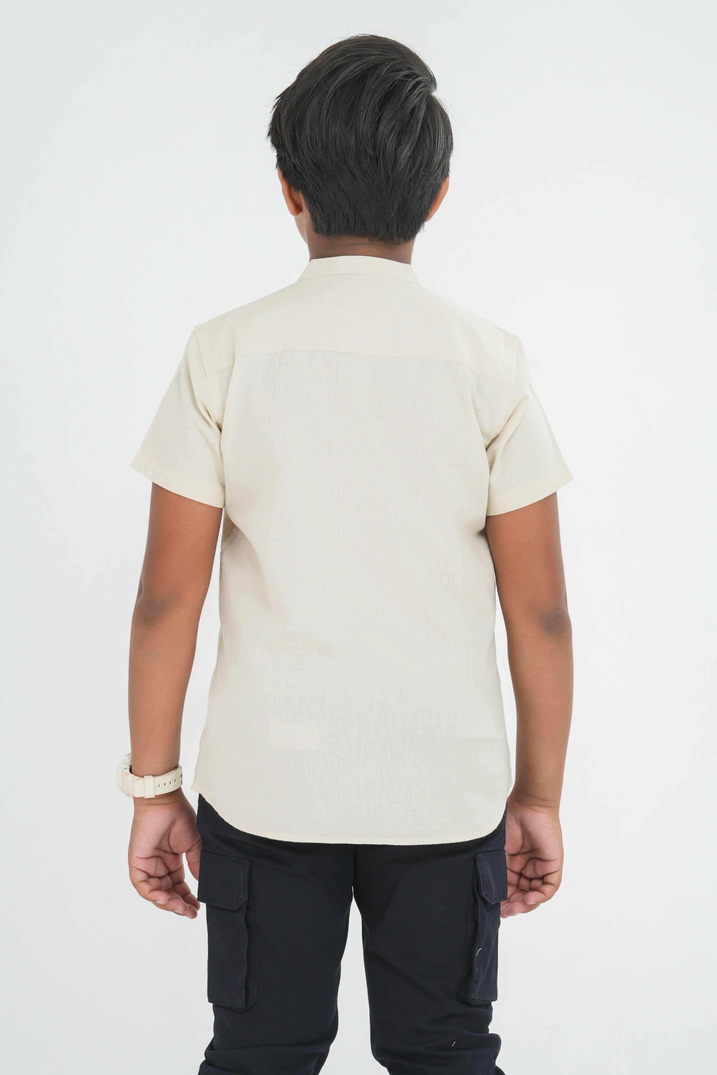 Kids' Linen Cuban Collar Shirt – Natural Sand | AnationZ Junior