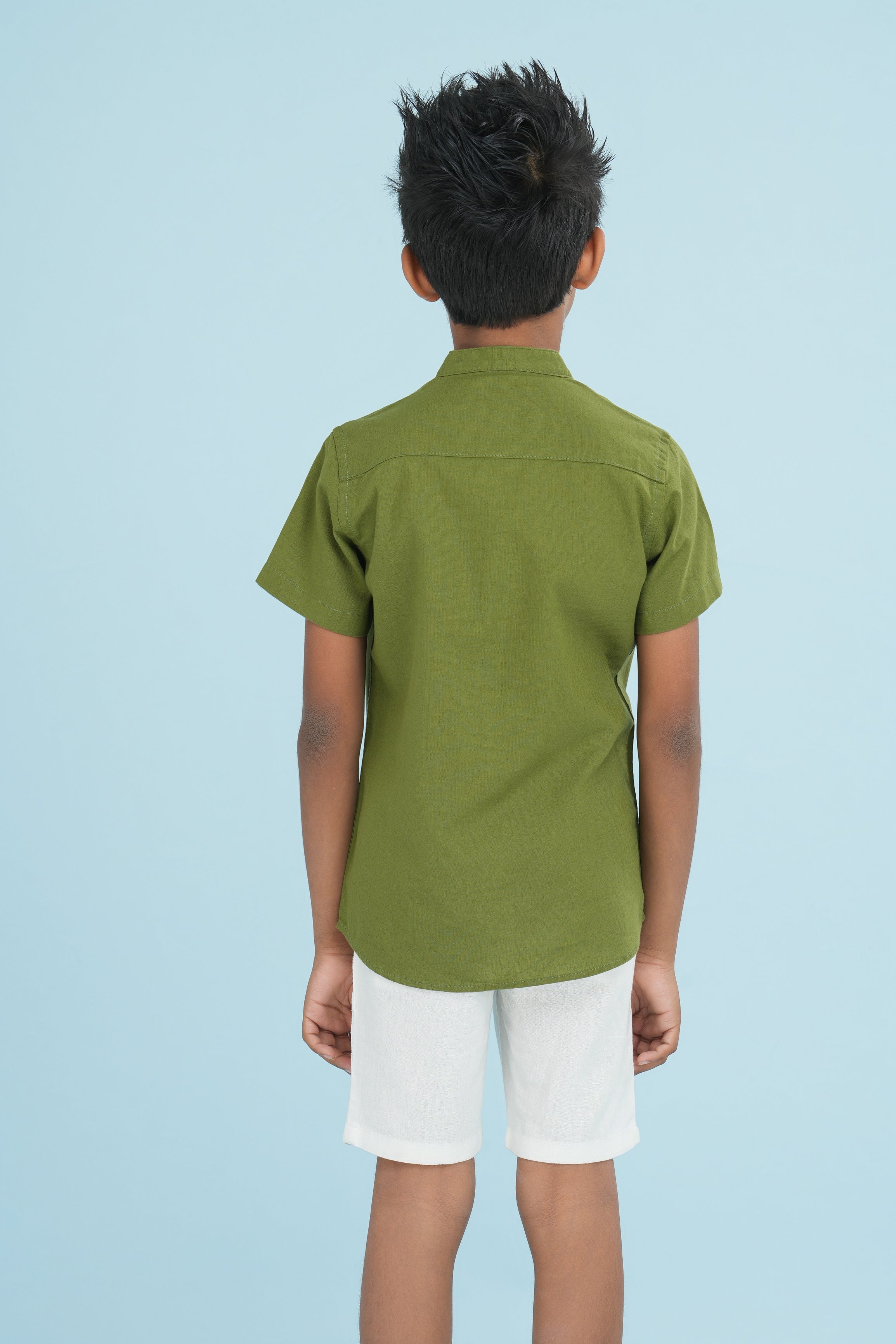 Kids' Linen Chinese Collar Shirt – Olive Green | AnationZ Junior