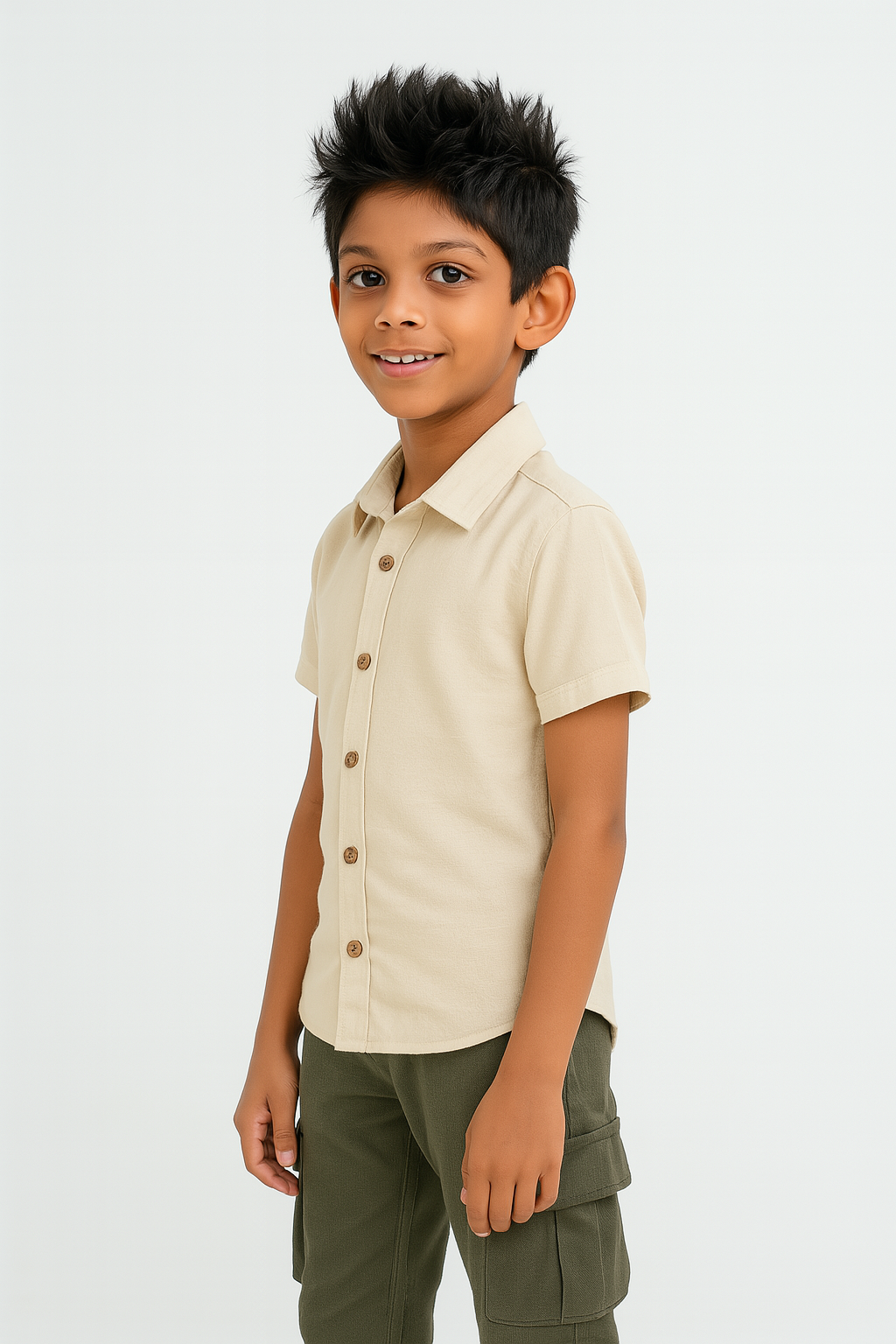 Kids' Linen Cuban Collar Shirt – Muted Peach | AnationZ Junior