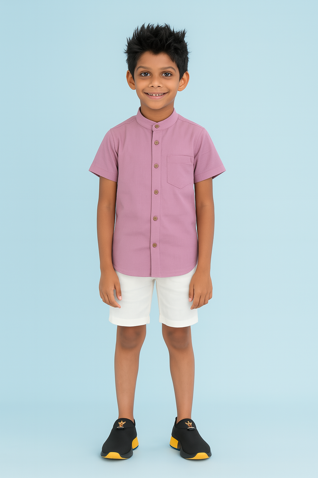 Kids' Linen Cuban Collar Shirt – Dusty Rose Pink | AnationZ Junior