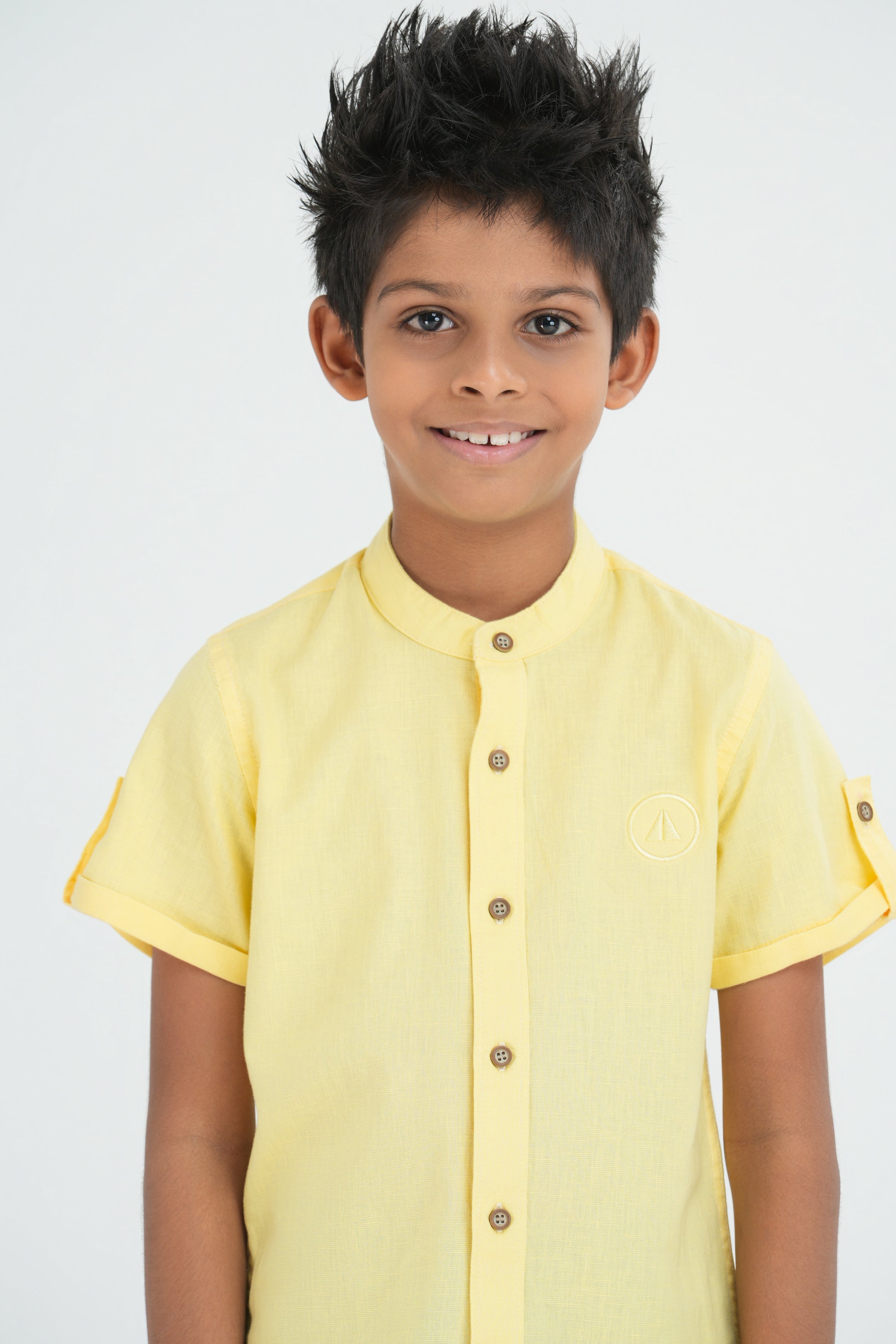 Kids' Linen Cotton Shirt with Sleeve Detail – Lemon Yellow | AnationZ Junior