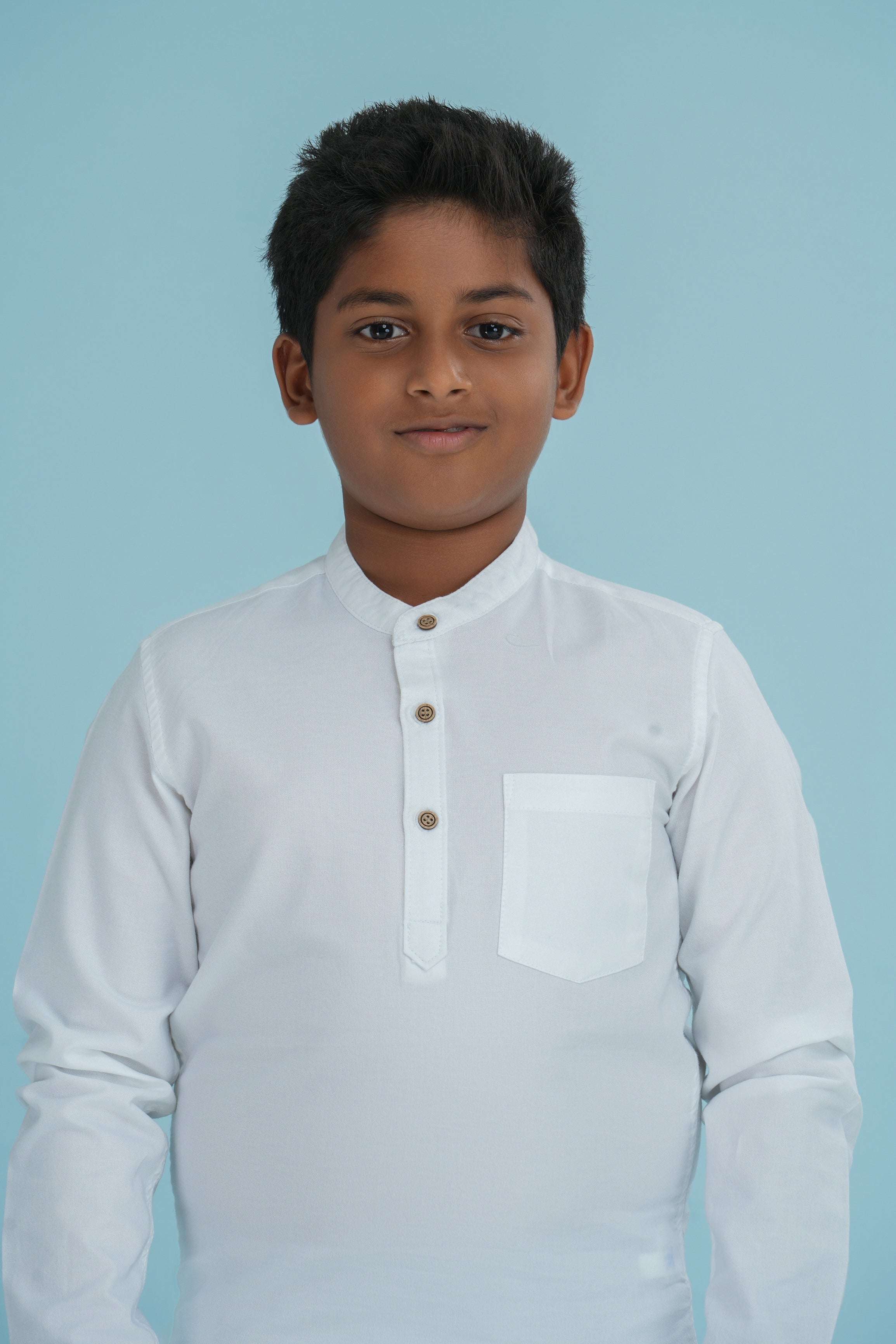 Kids' Oxford Cotton Long Sleeve Kurtha – White | AnationZ Junior