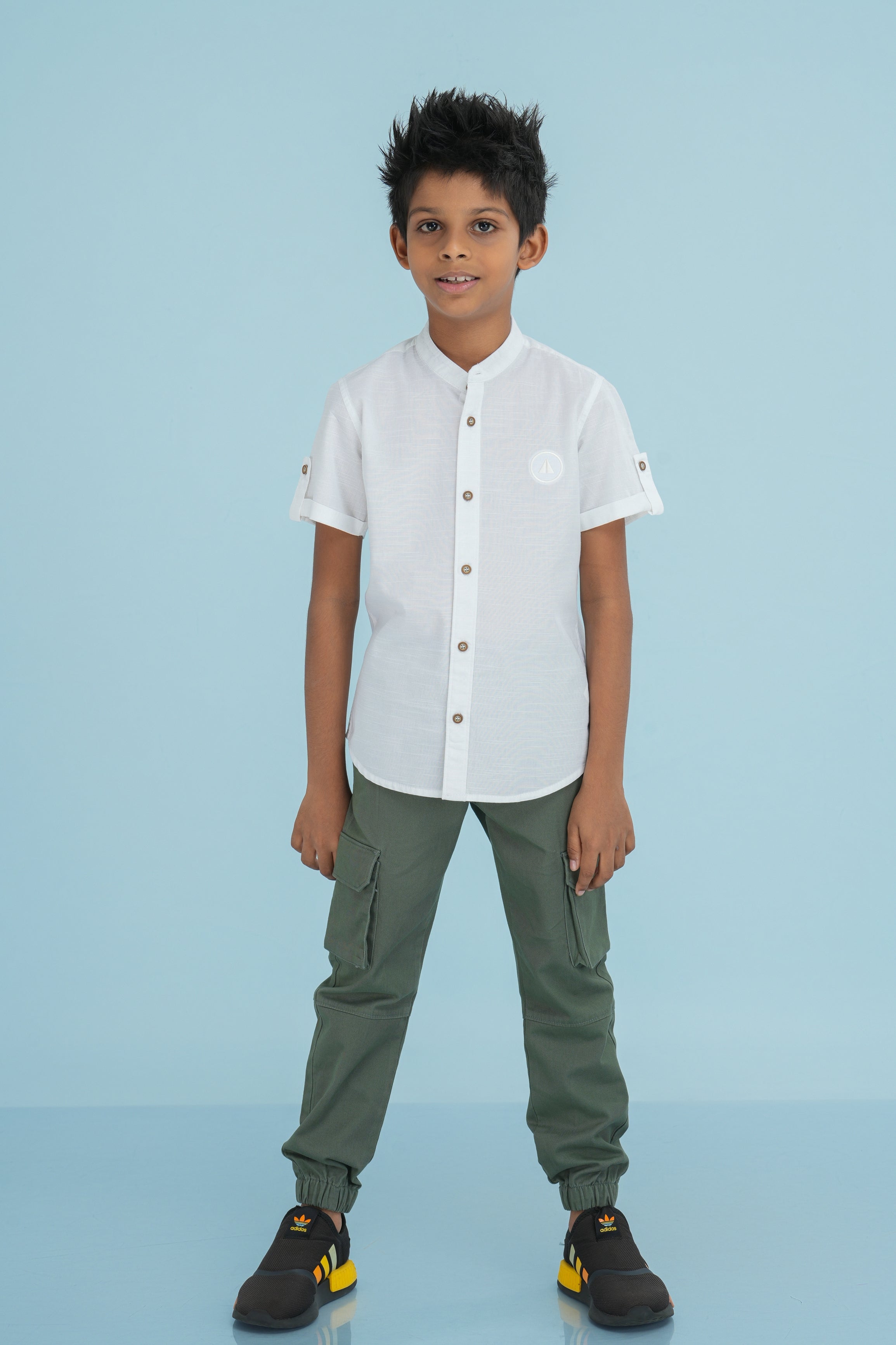 Kids' Slub Cotton Shirt with Short Sleeve – White | AnationZ Junior