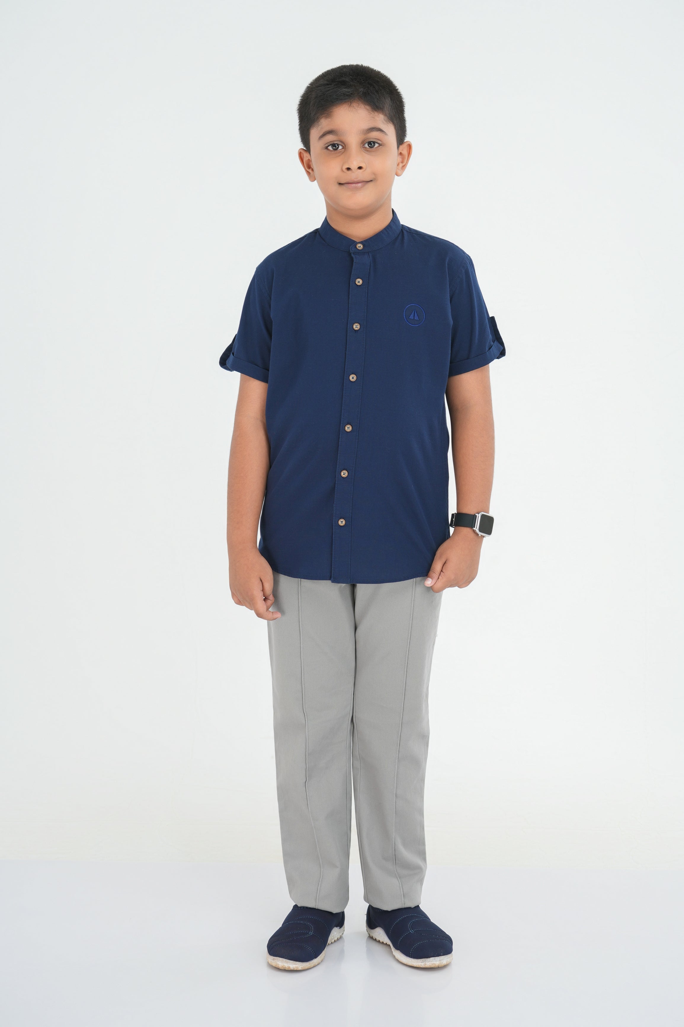 Kids' Slub Cotton Shirt with Short Sleeve – Navy | AnationZ Junior