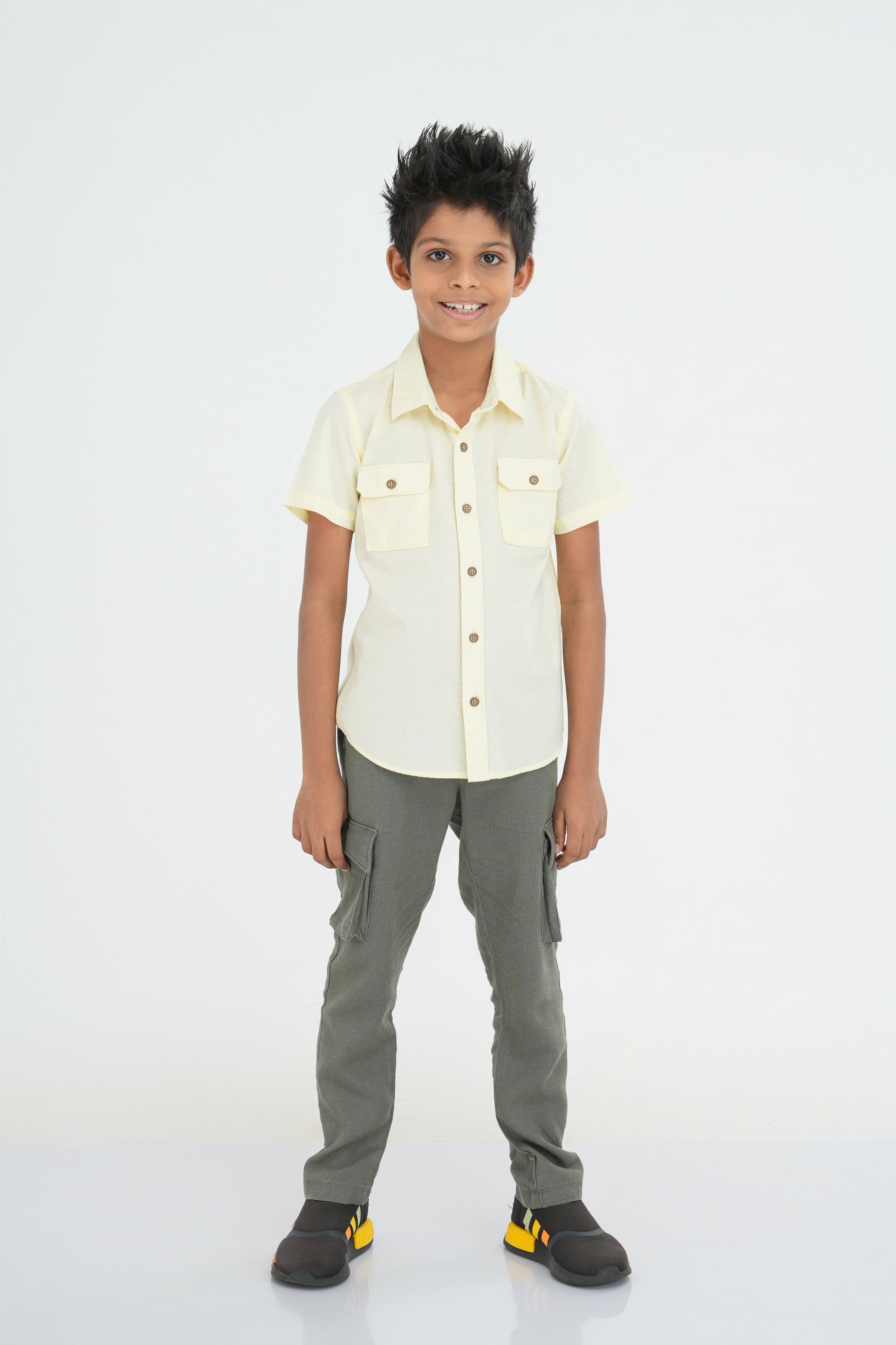 Kids' Cotton Shirt with Double Pocket Flap – Light Yellow | AnationZ Junior