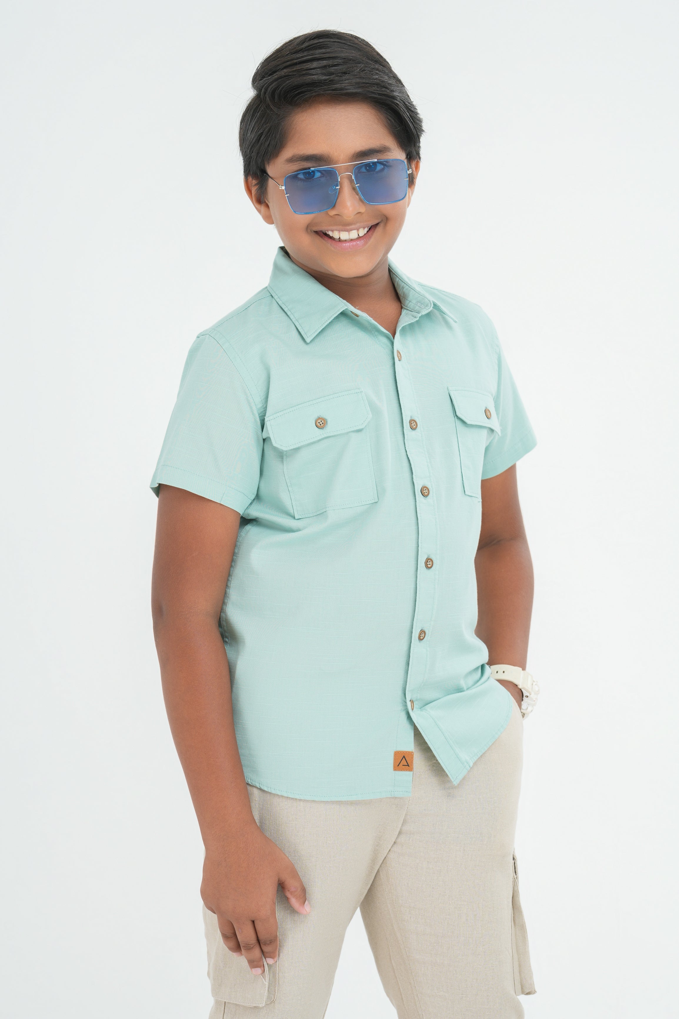 Kids' Cotton Shirt with Double Pocket Flap – Moss Green | AnationZ Junior