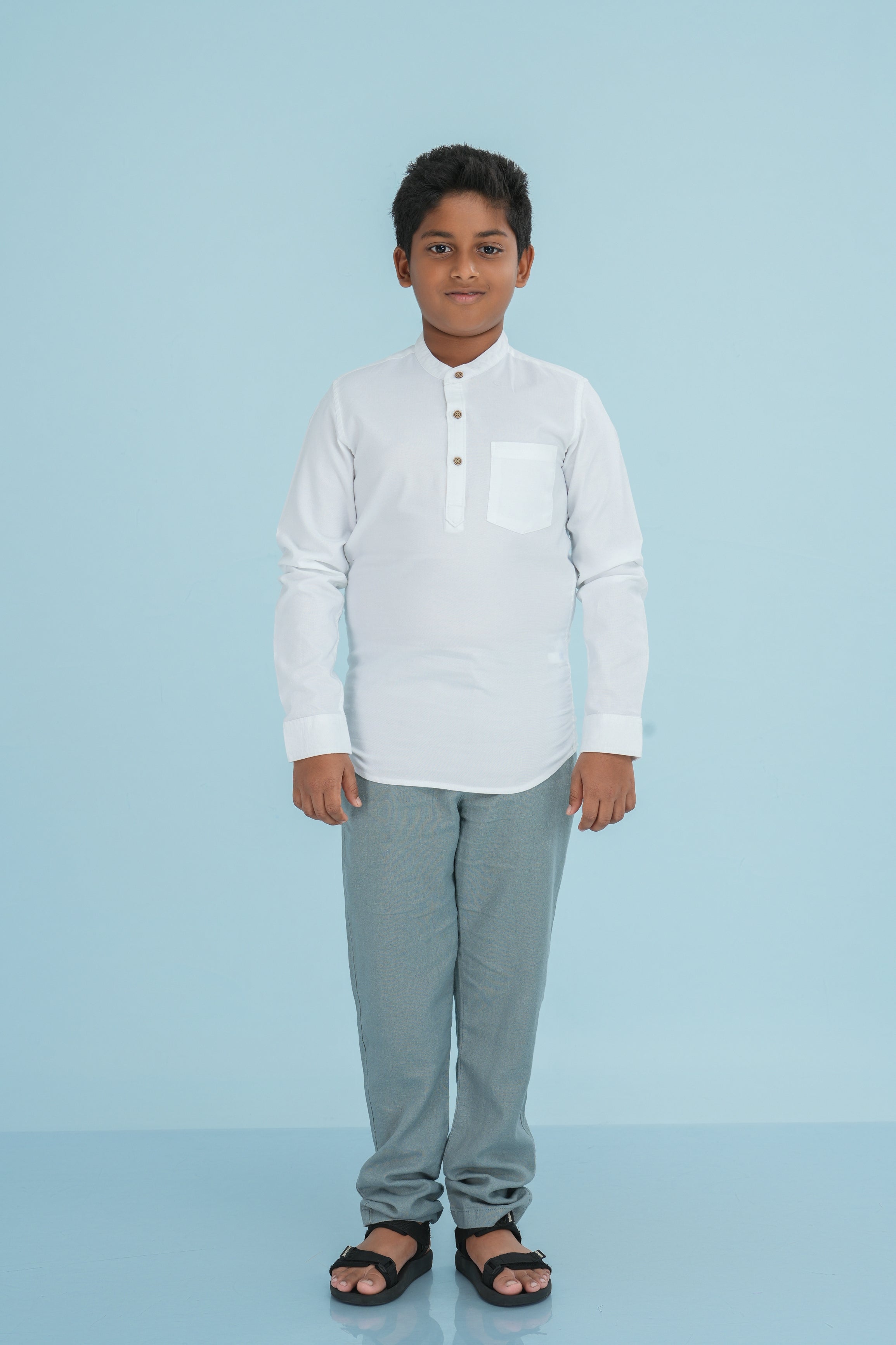 Kids' Oxford Cotton Long Sleeve Kurtha – White | AnationZ Junior