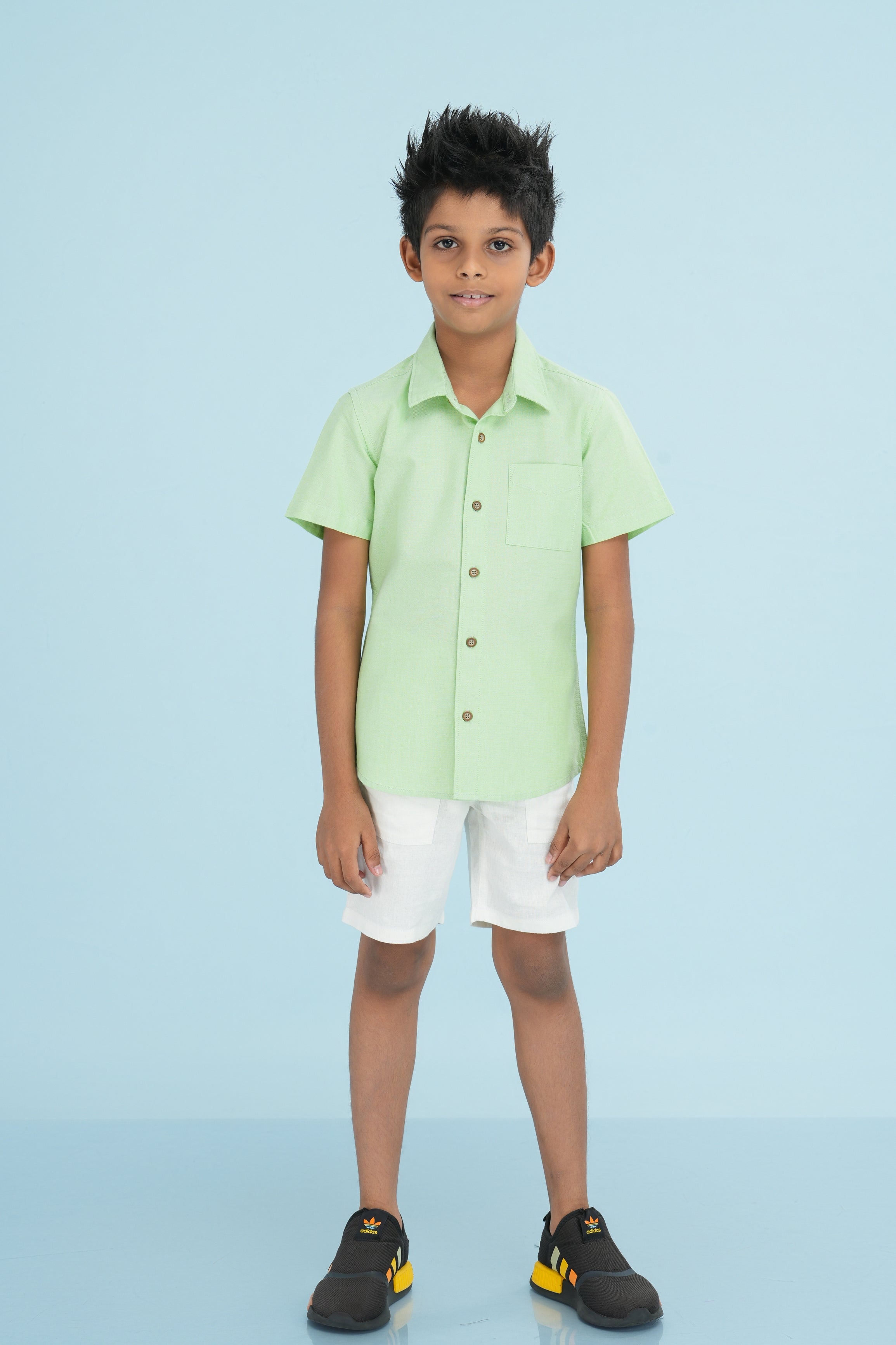 Kids' Normal Collar Linen Shirt – Light Green | AnationZ Junior