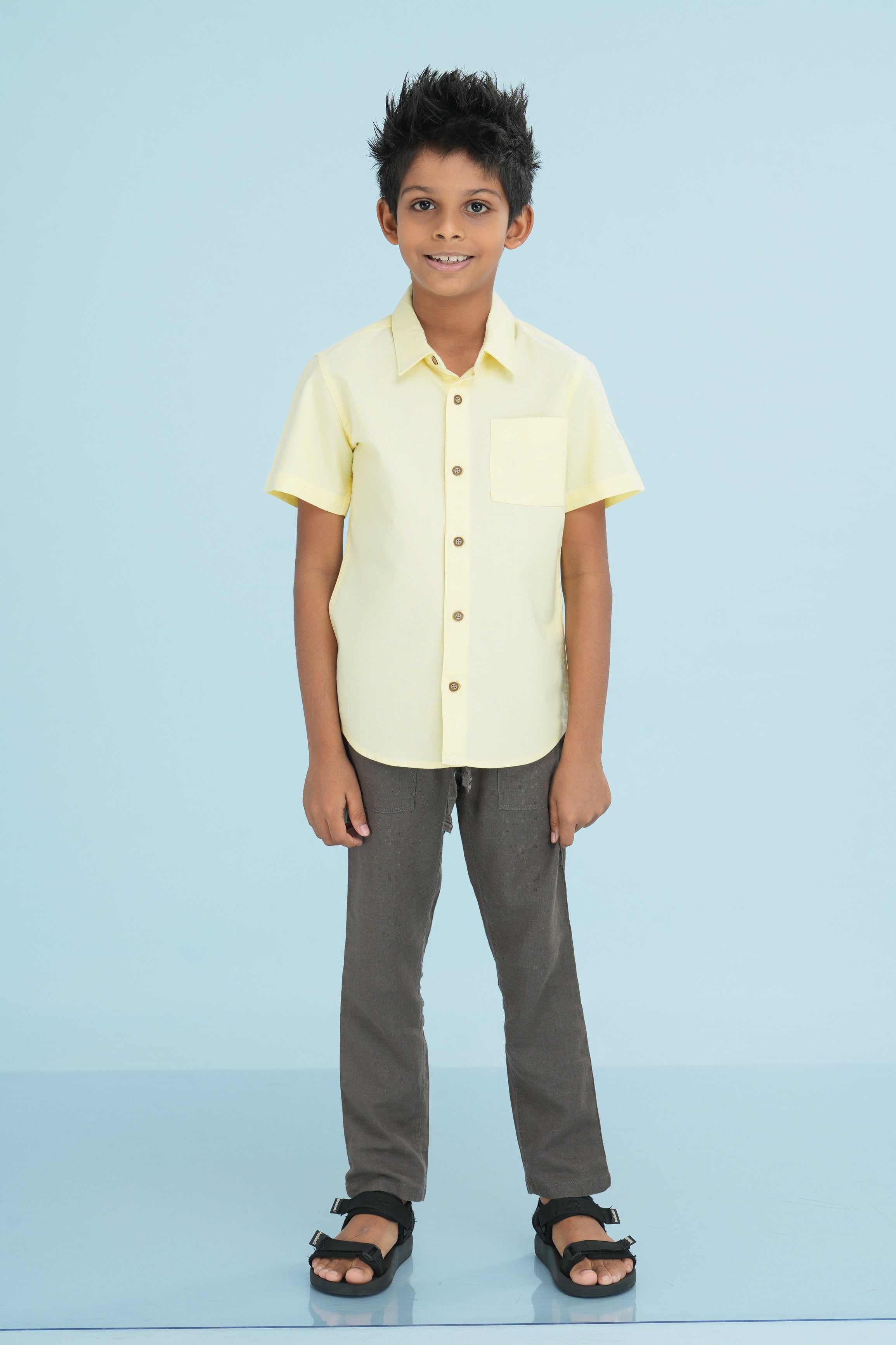 Kids' Normal Collar Linen Shirt – Yellow | AnationZ Junior