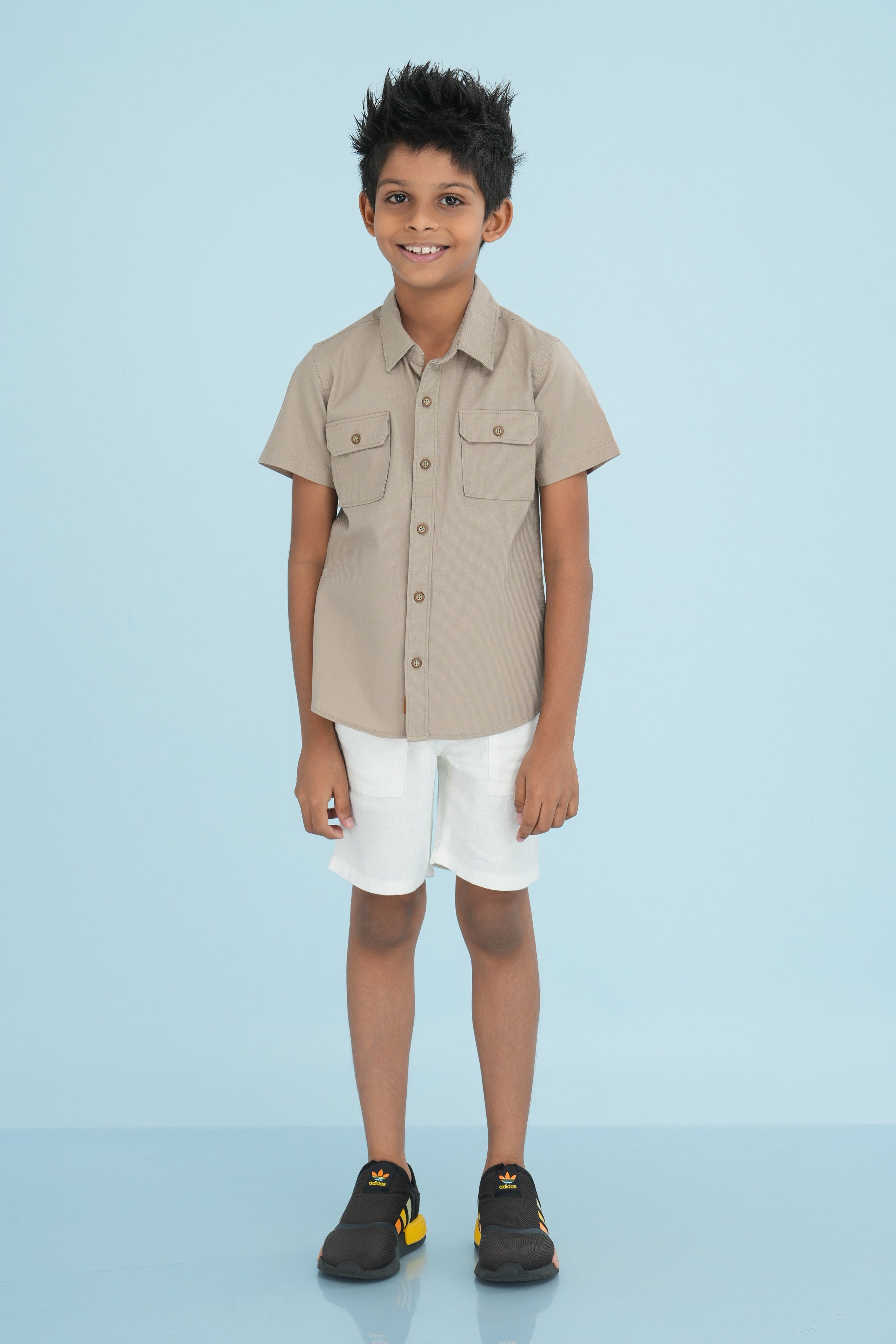 Kids' Normal Collar Cotton Shirt – Beige | AnationZ Junior