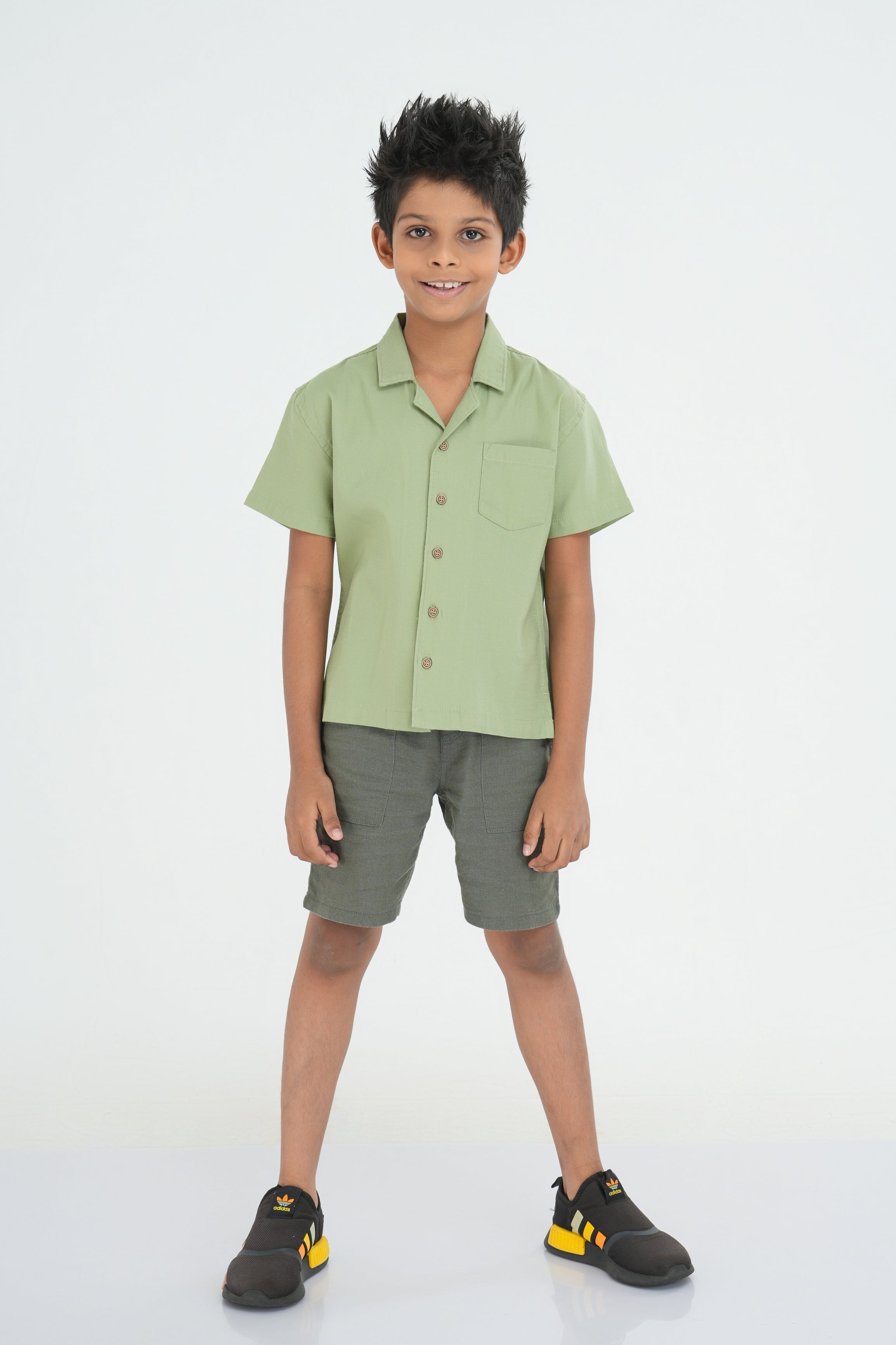 Kids' Cuban Collar Cotton Shirt – Light Green | AnationZ Junior