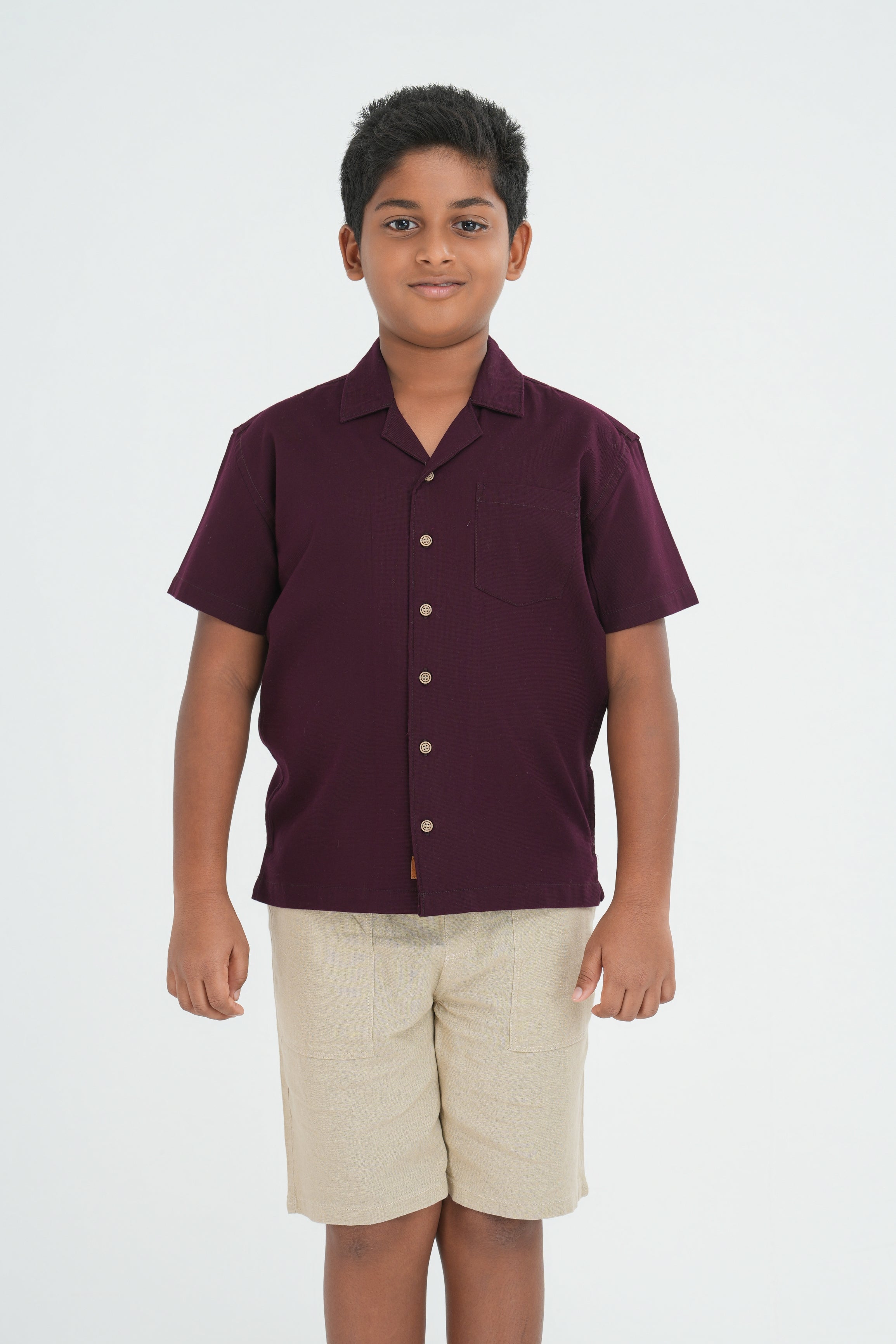 Kids' Cuban Collar Cotton Shirt – Maroon | AnationZ Junior