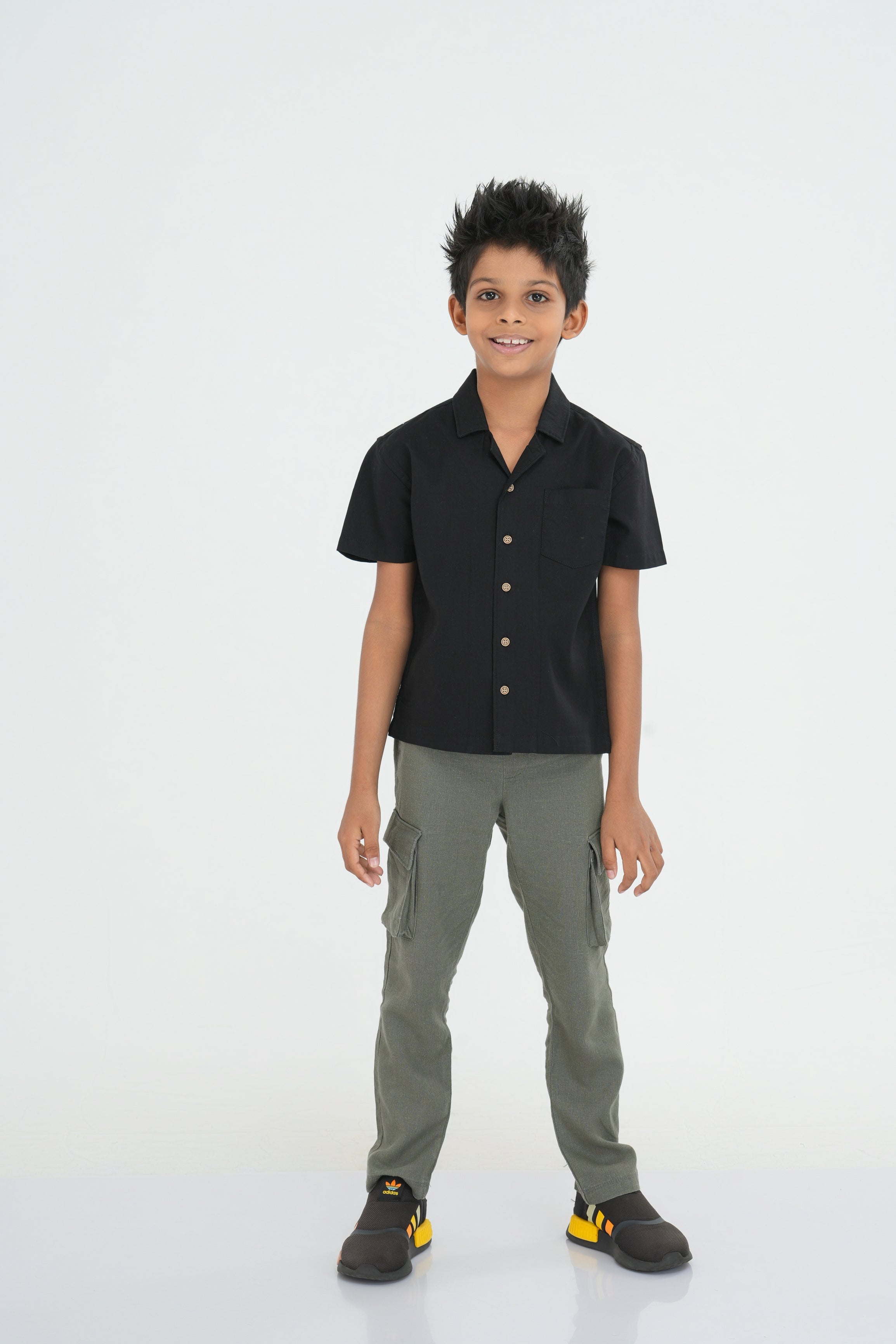 Kids' Cuban Collar Cotton Shirt – Black | AnationZ Junior