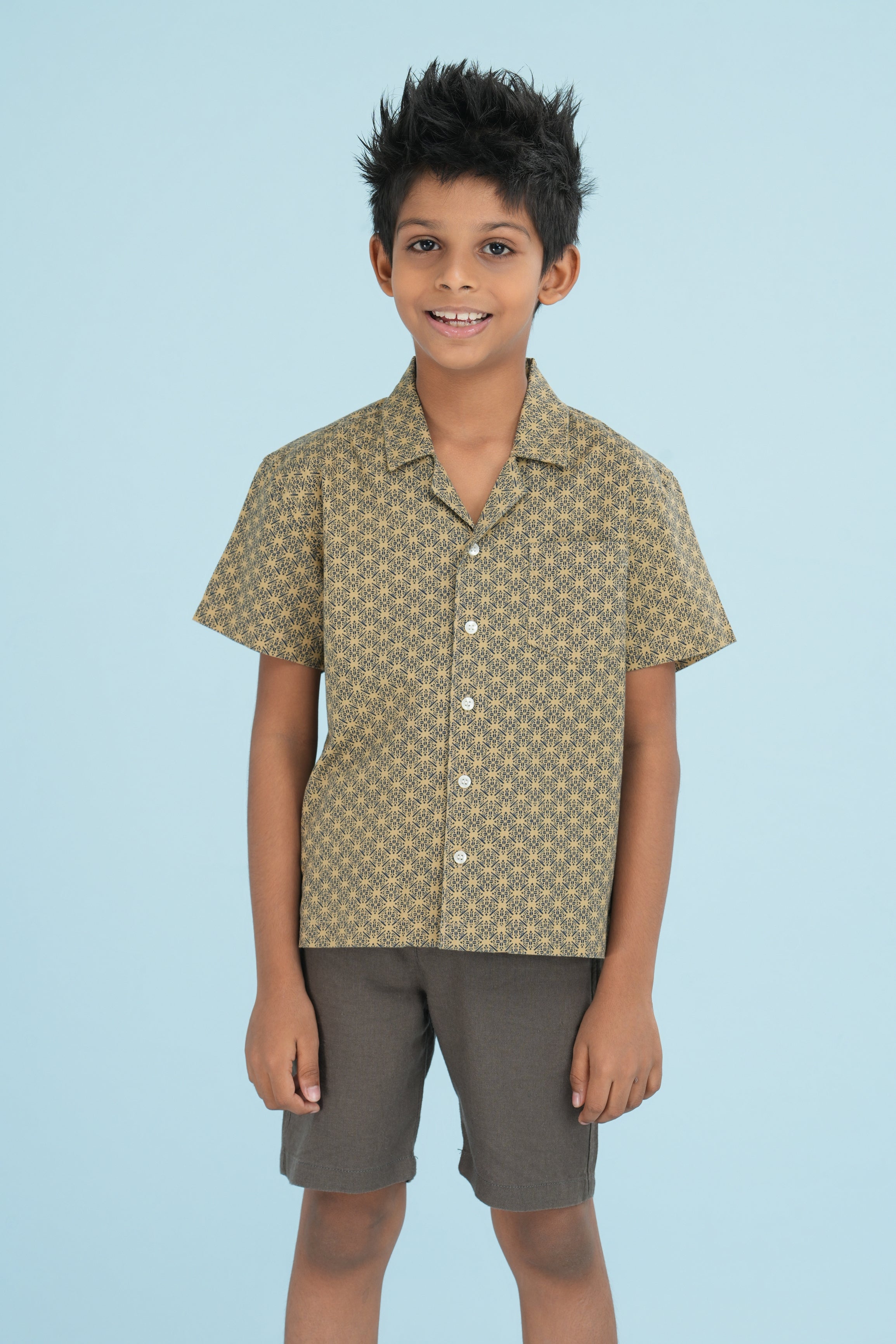 Kids’ Printed Shirt – Green Diamond Pattern | AnationZ Junior