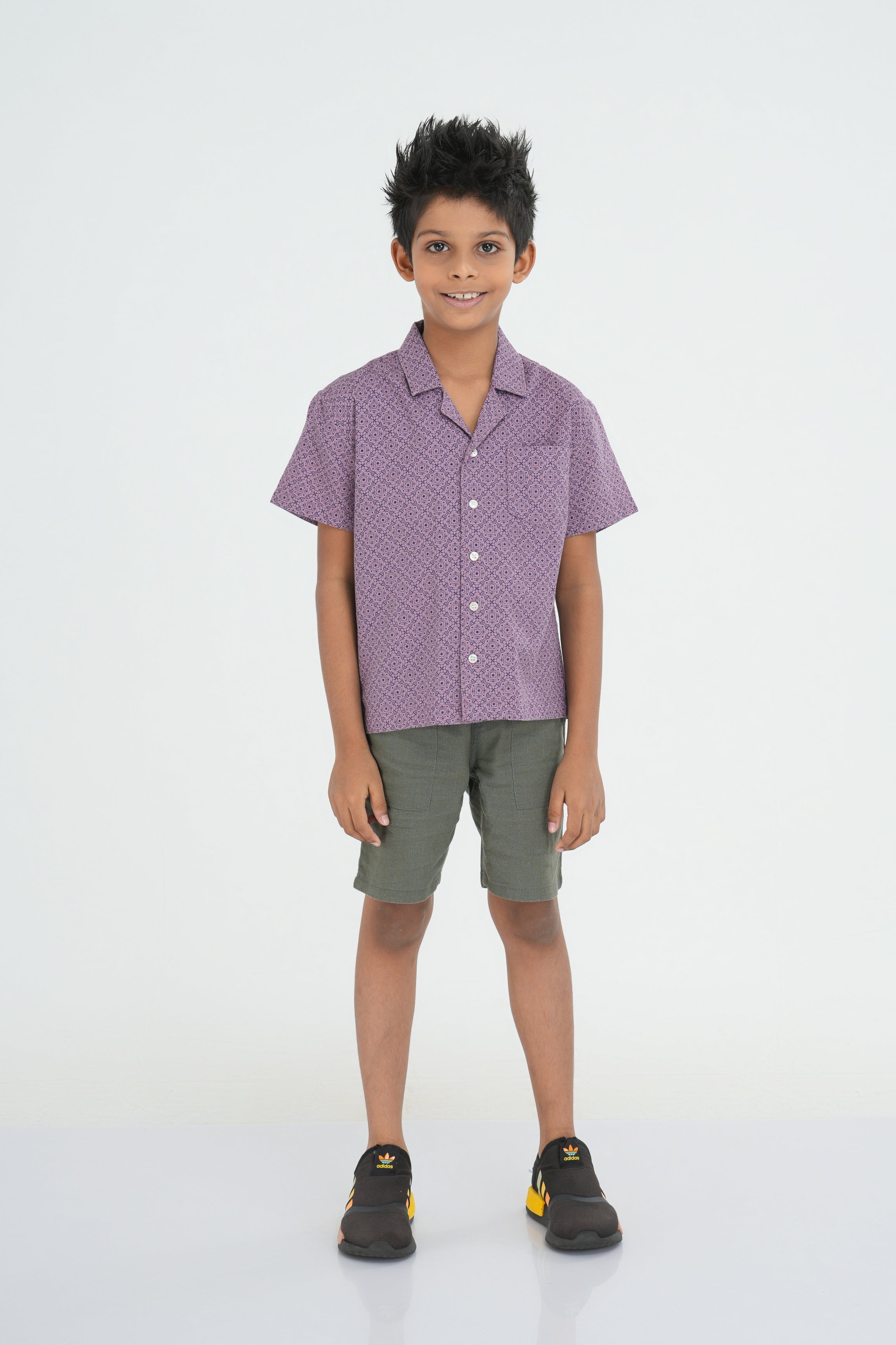 Kids’ Printed Shirt – Maroon Floral Grid | AnationZ Junior