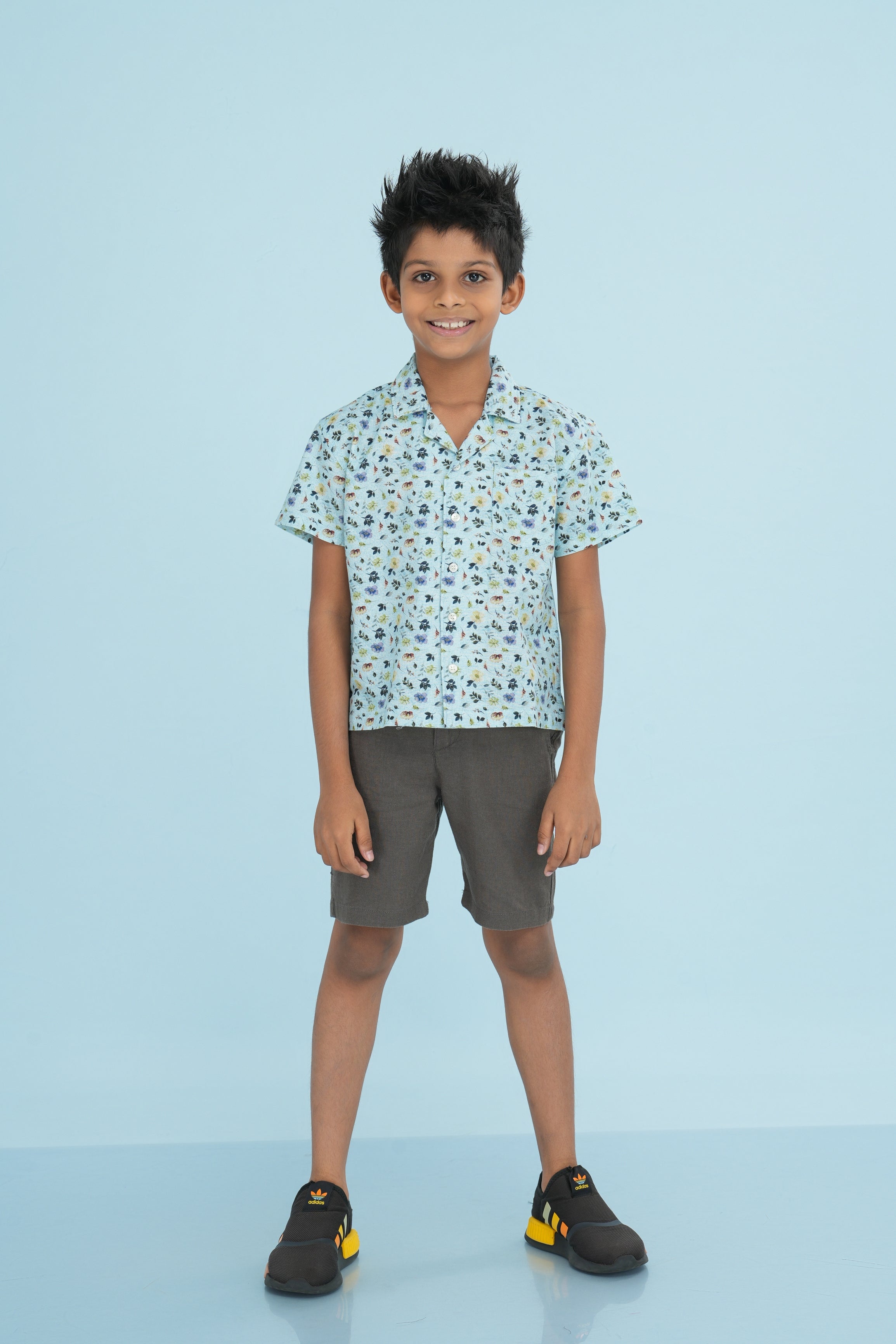 Kids’ Printed Shirt – Blue-Green Garden | AnationZ Junior