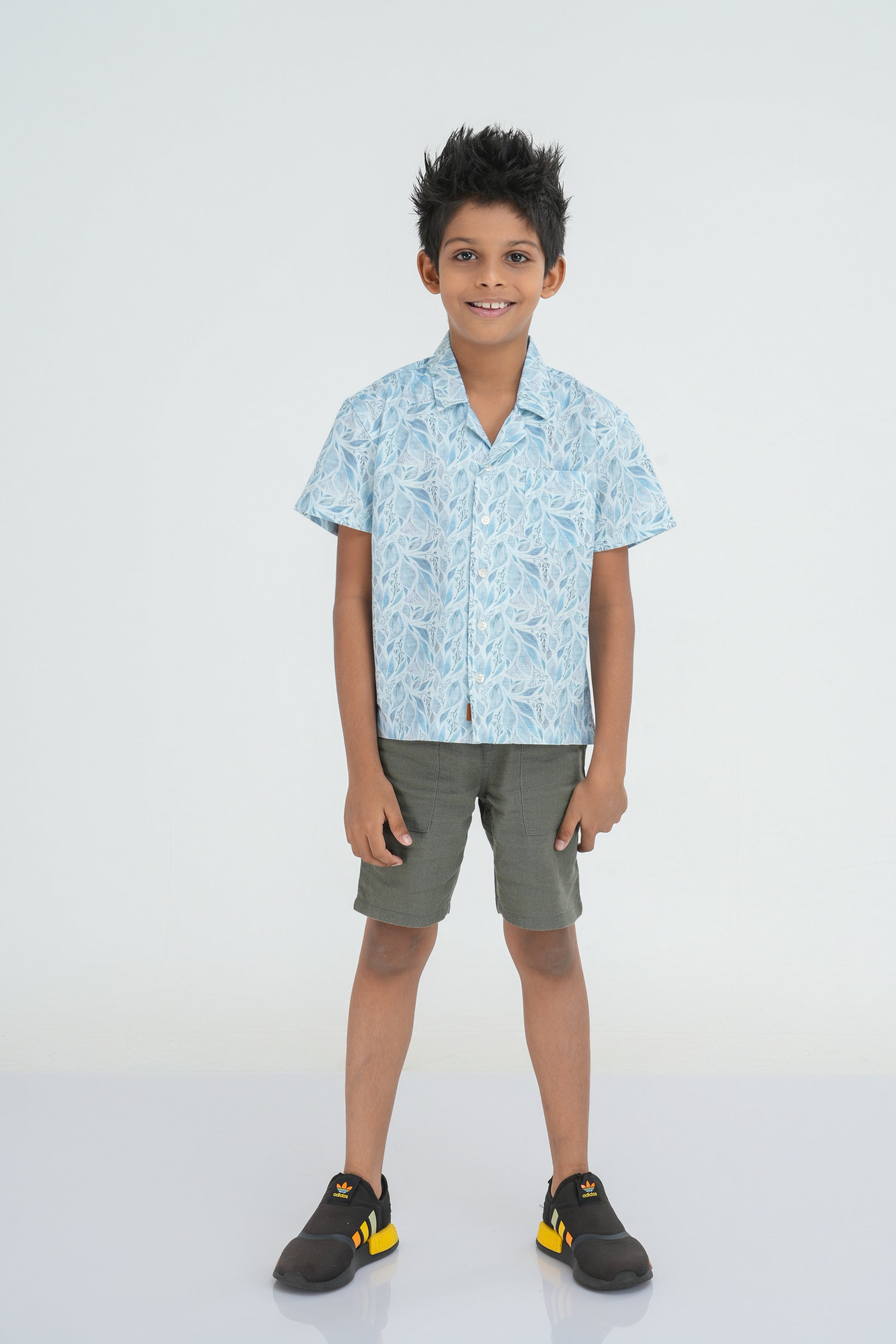 Kids’ Printed Shirt – Grey-Blue Botanical | AnationZ Junior