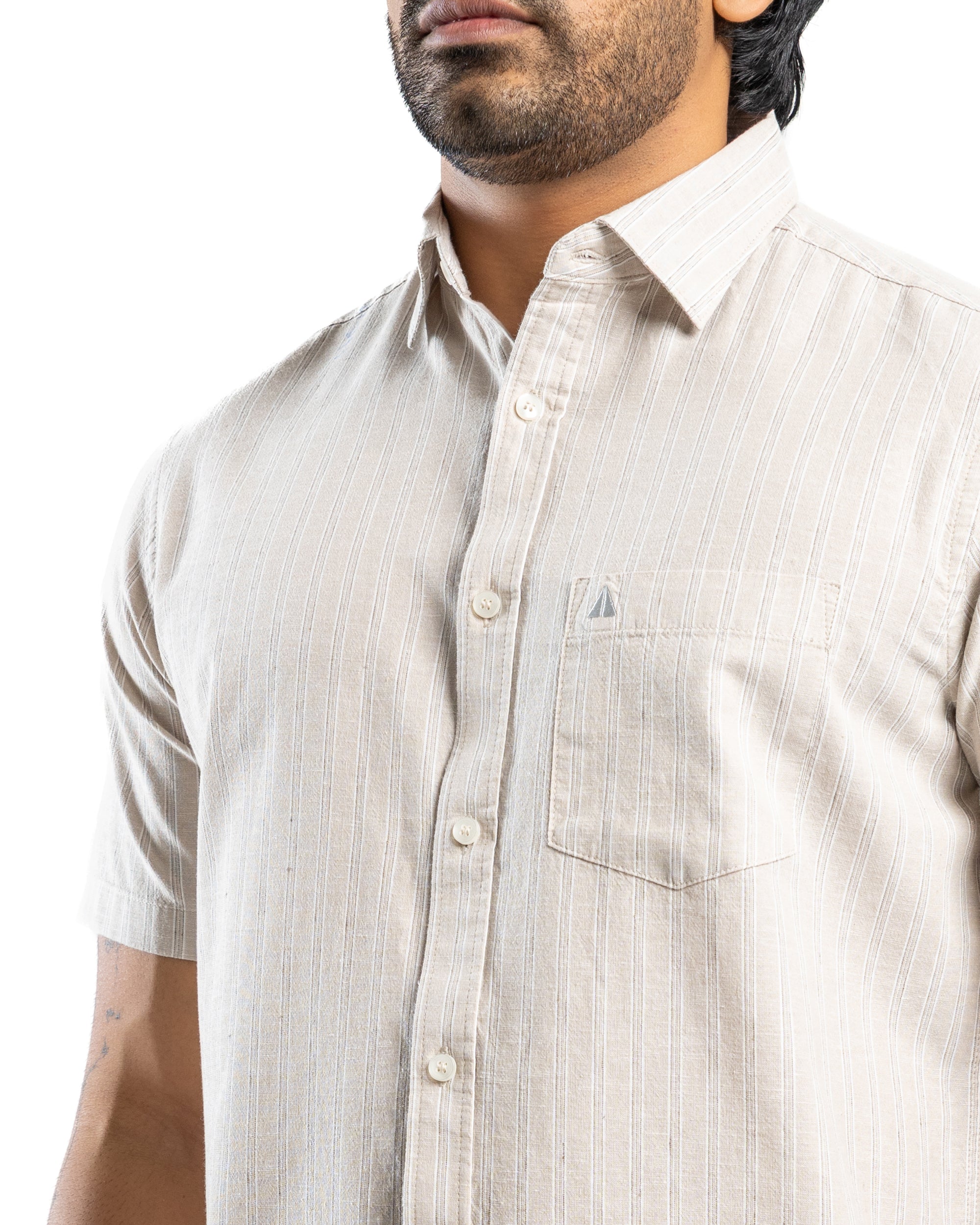 AnationZ Heritage Linen Stripe Short Sleeve Shirt - Raw Canvas Sri Lanka