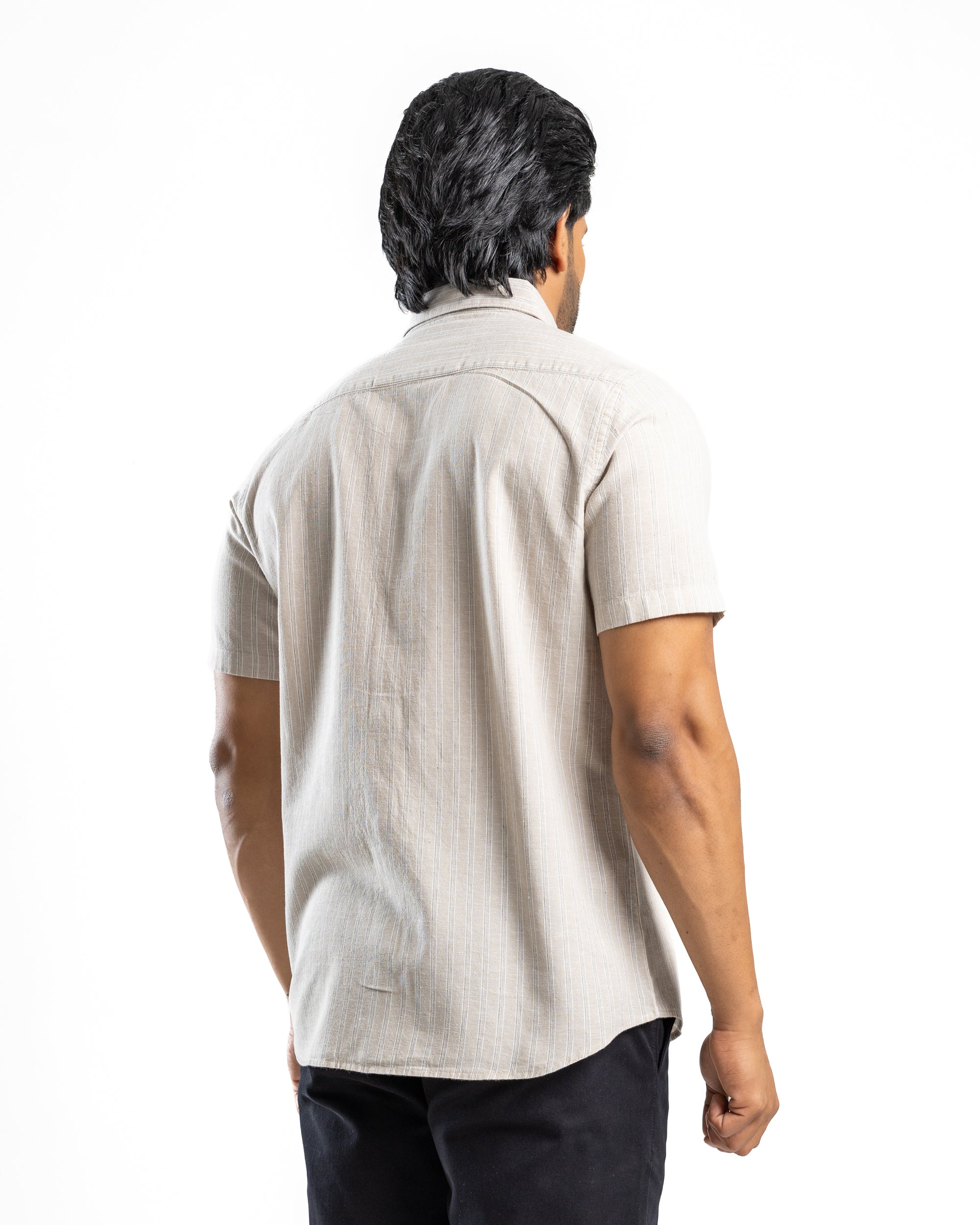 AnationZ Heritage Linen Stripe Short Sleeve Shirt - Raw Canvas Sri Lanka