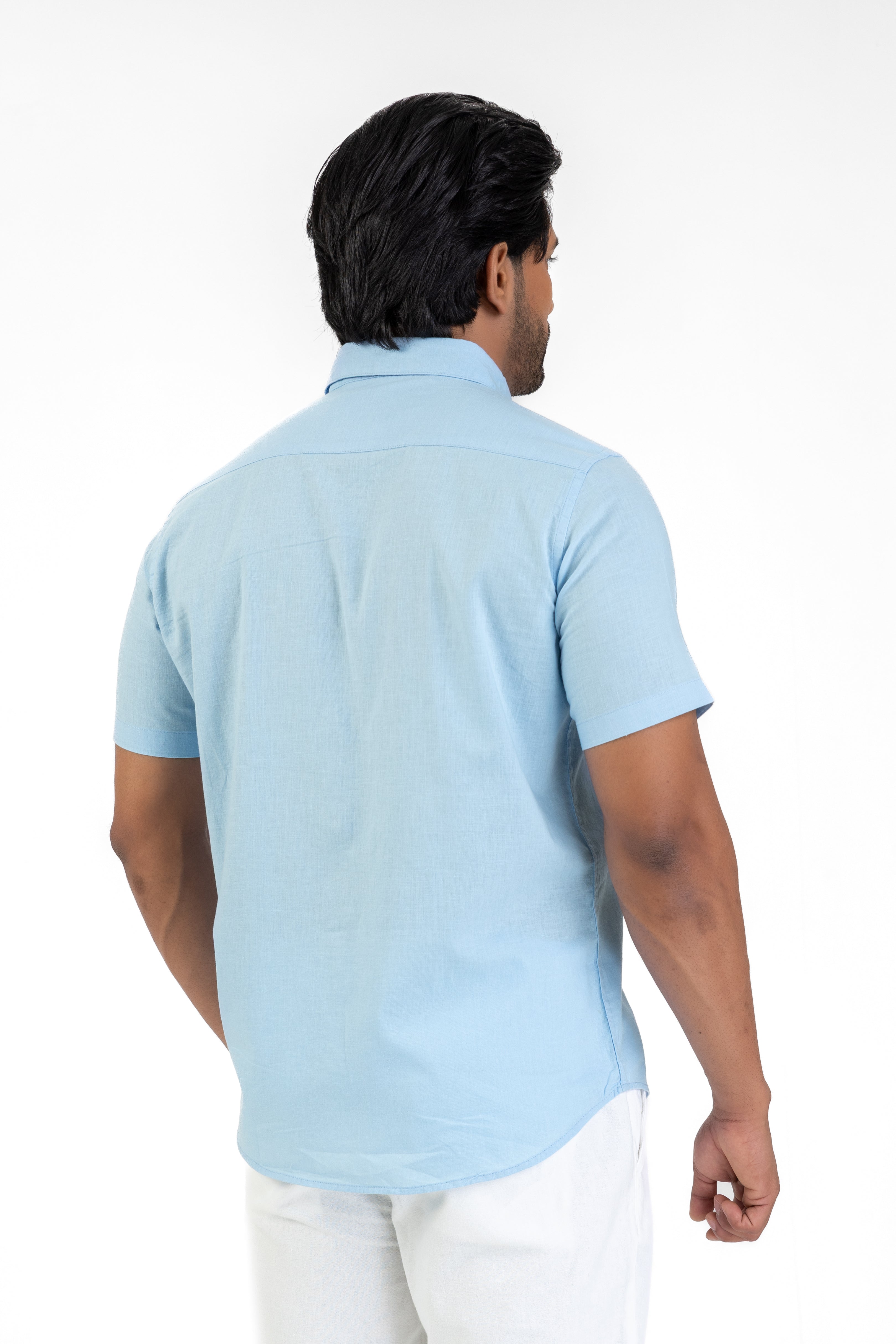 Short Sleeve Linen Cotton Shirt – Light Blue