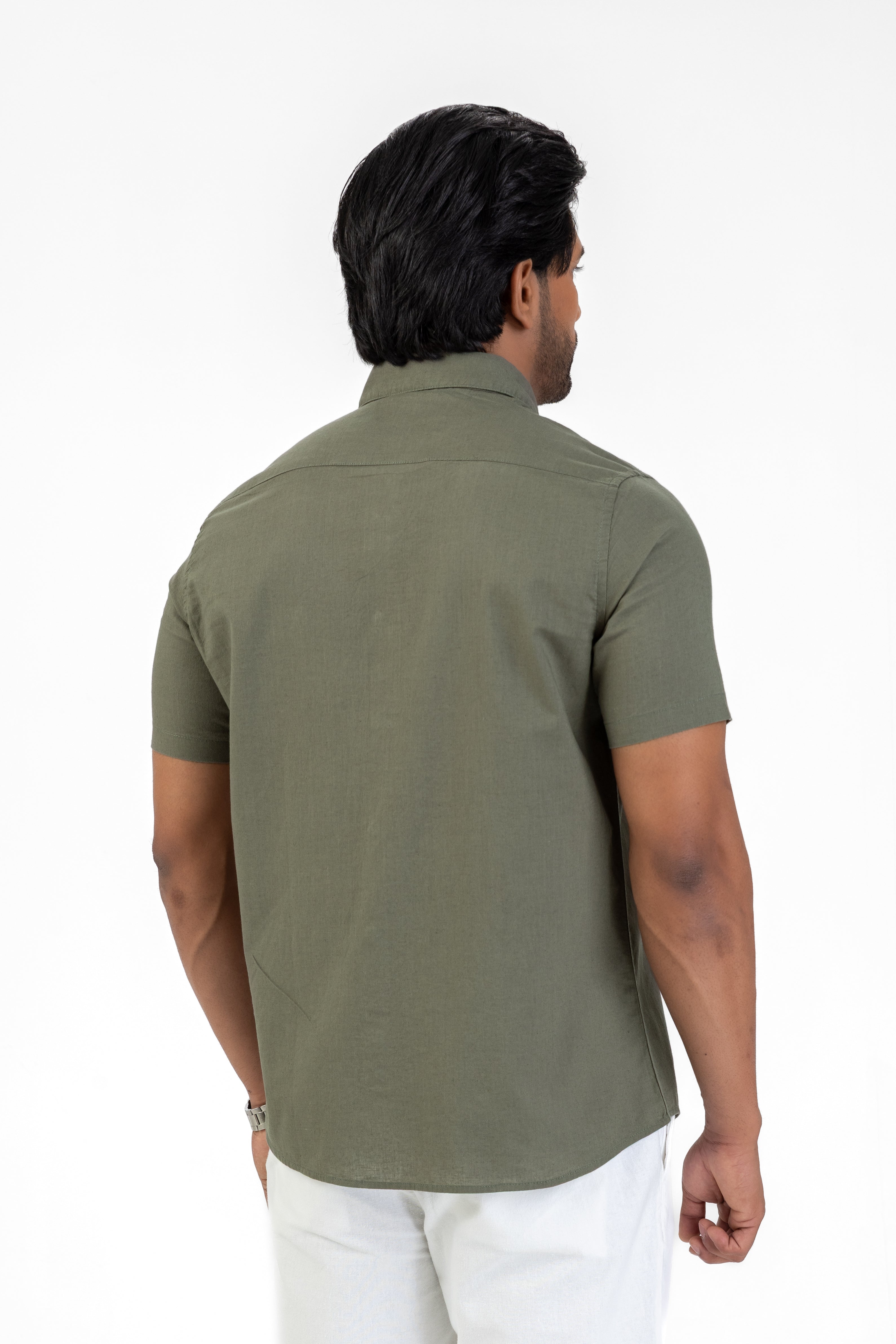 Short Sleeve Linen Cotton Shirt – Olive