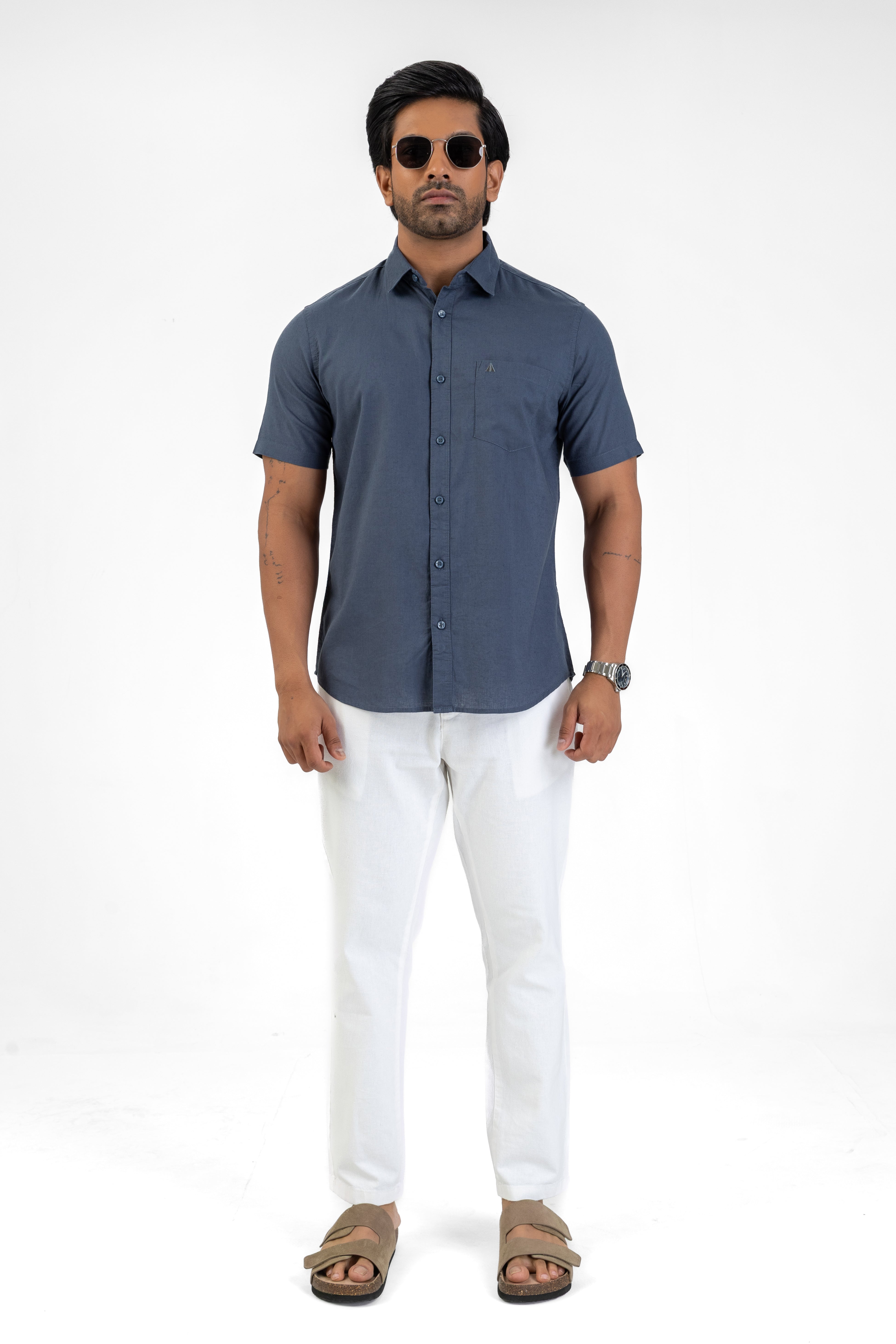 Short Sleeve Linen Cotton Shirt – Dark Grey