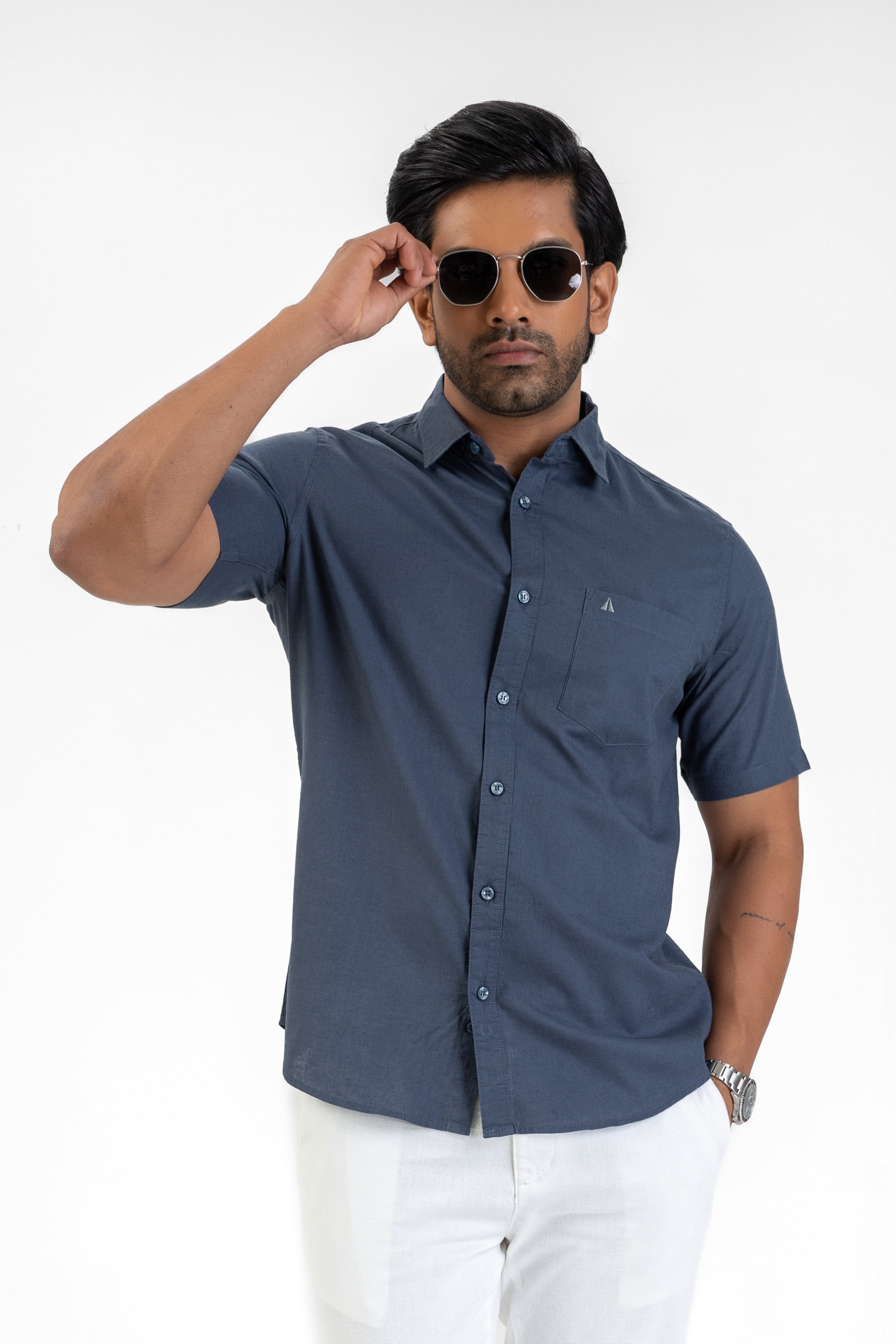 Short Sleeve Linen Cotton Shirt – Dark Grey
