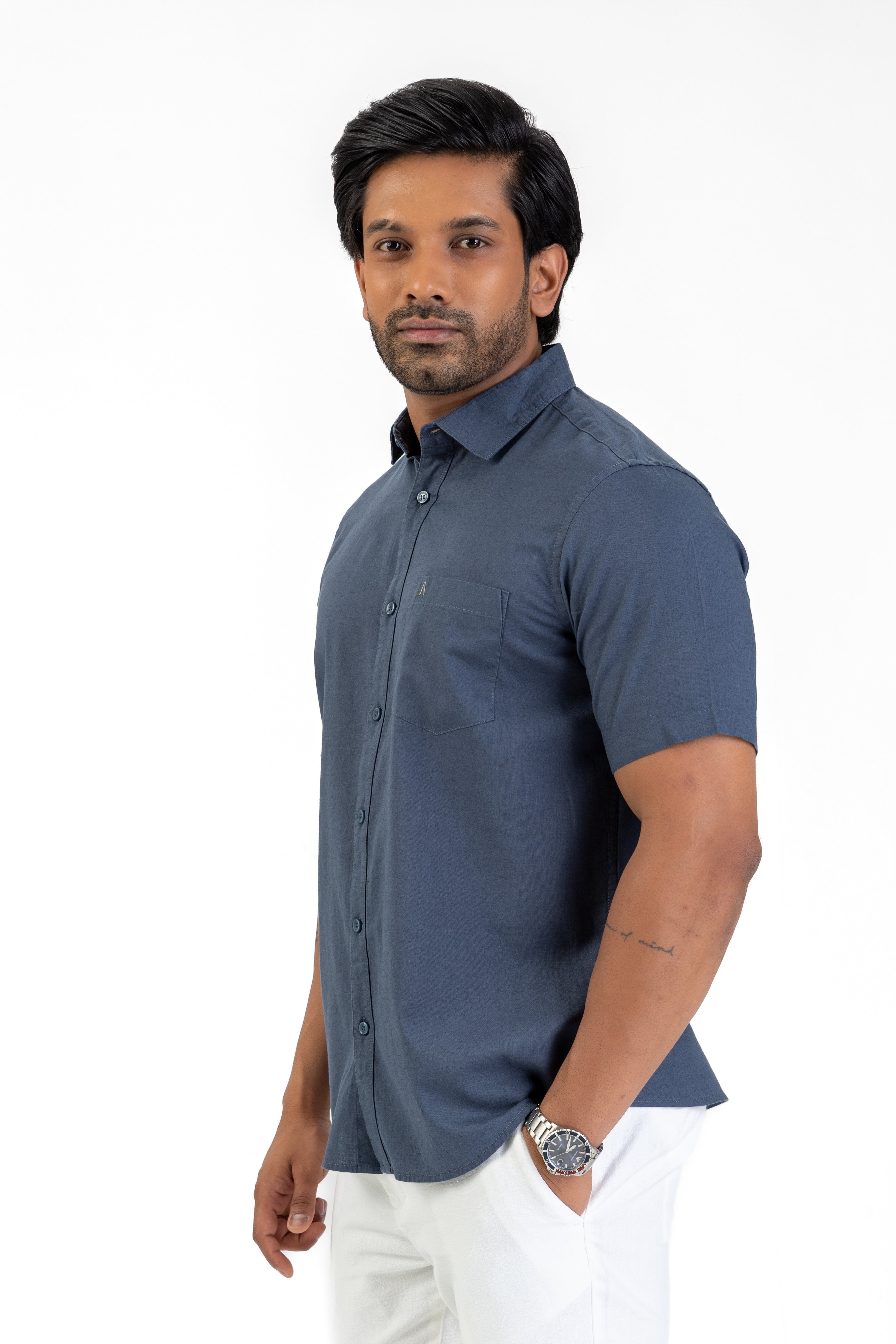 Short Sleeve Linen Cotton Shirt – Dark Grey