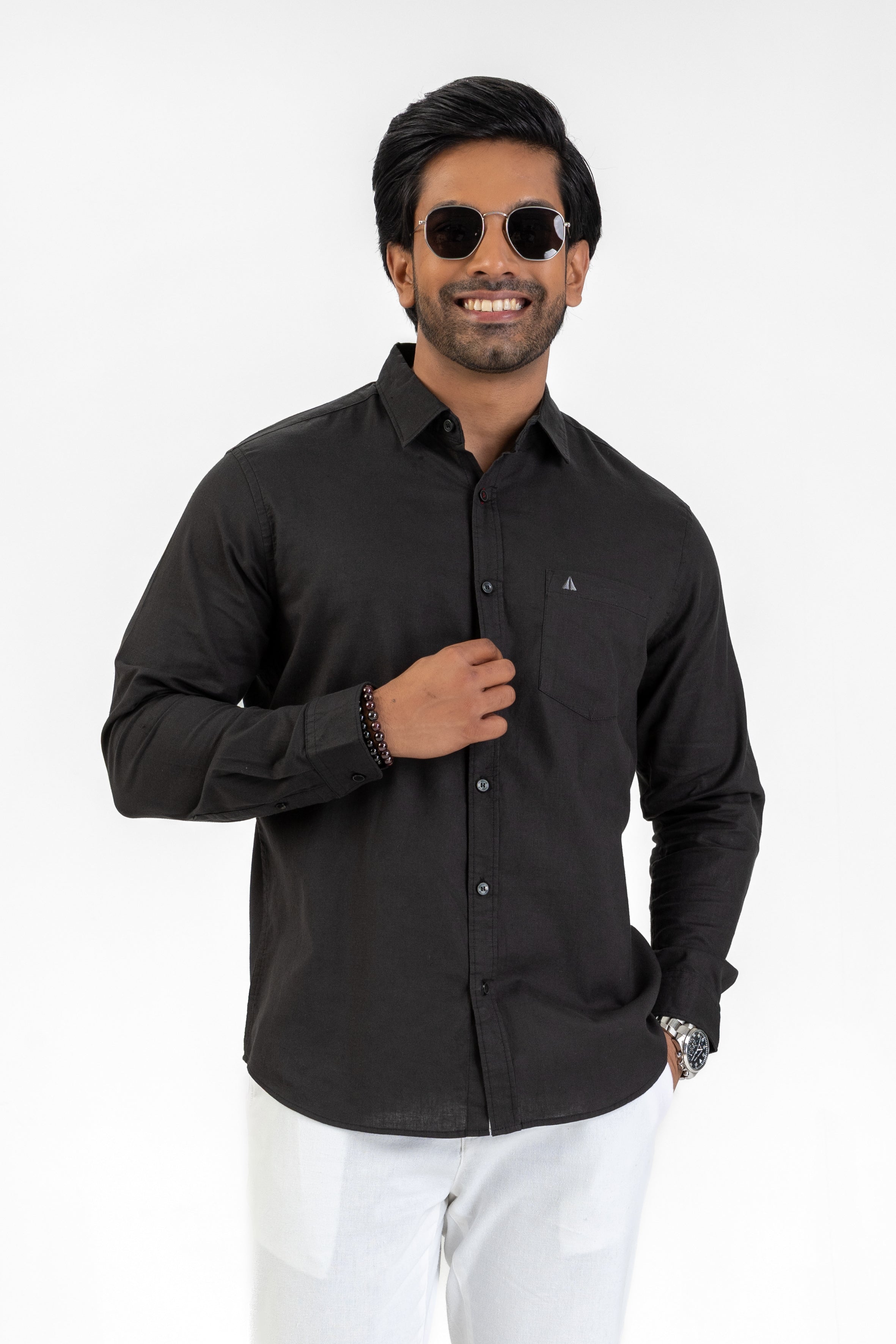 Linen Cotton Long Sleeve Shirt – Black
