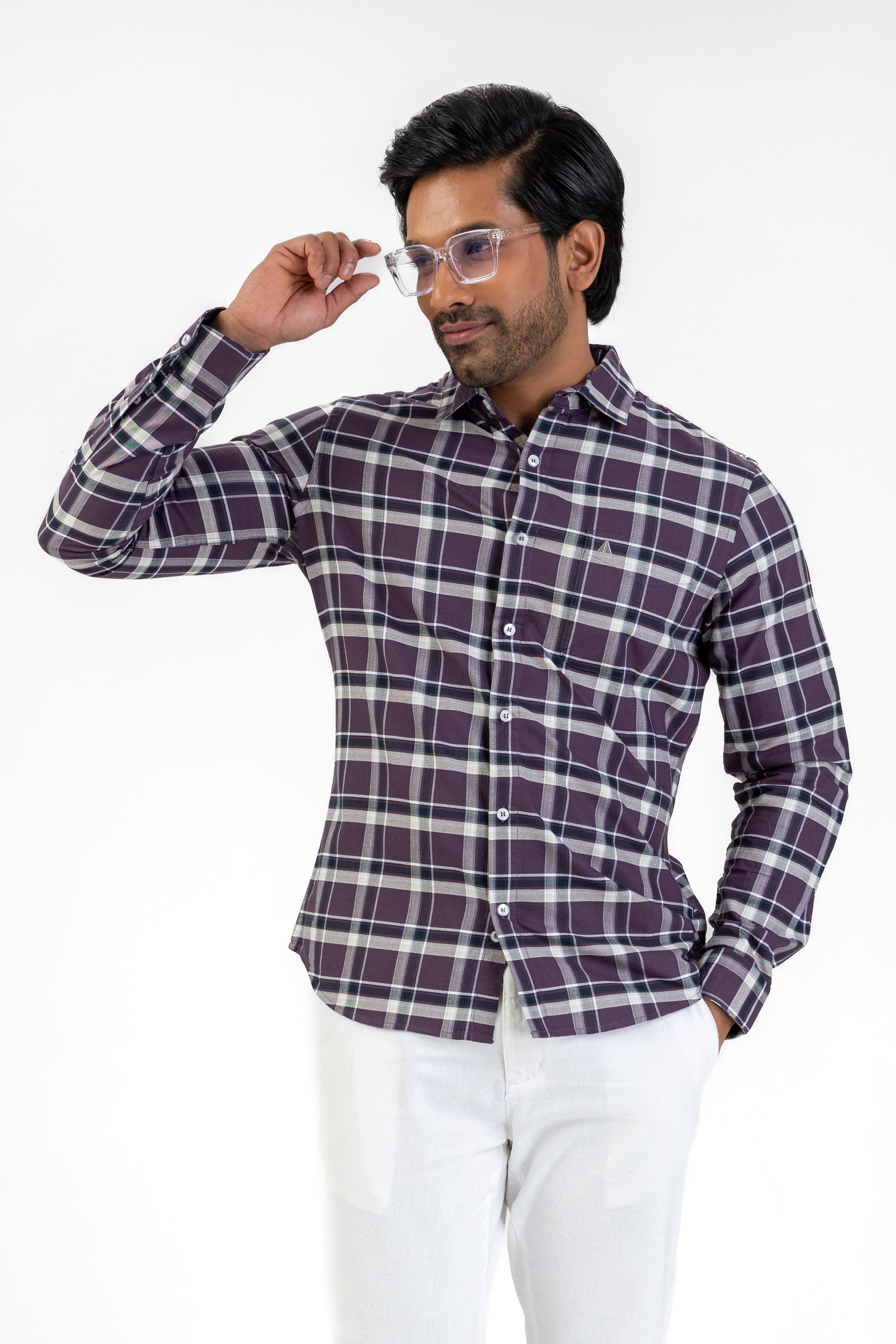 Cotton Check Shirt – Purple