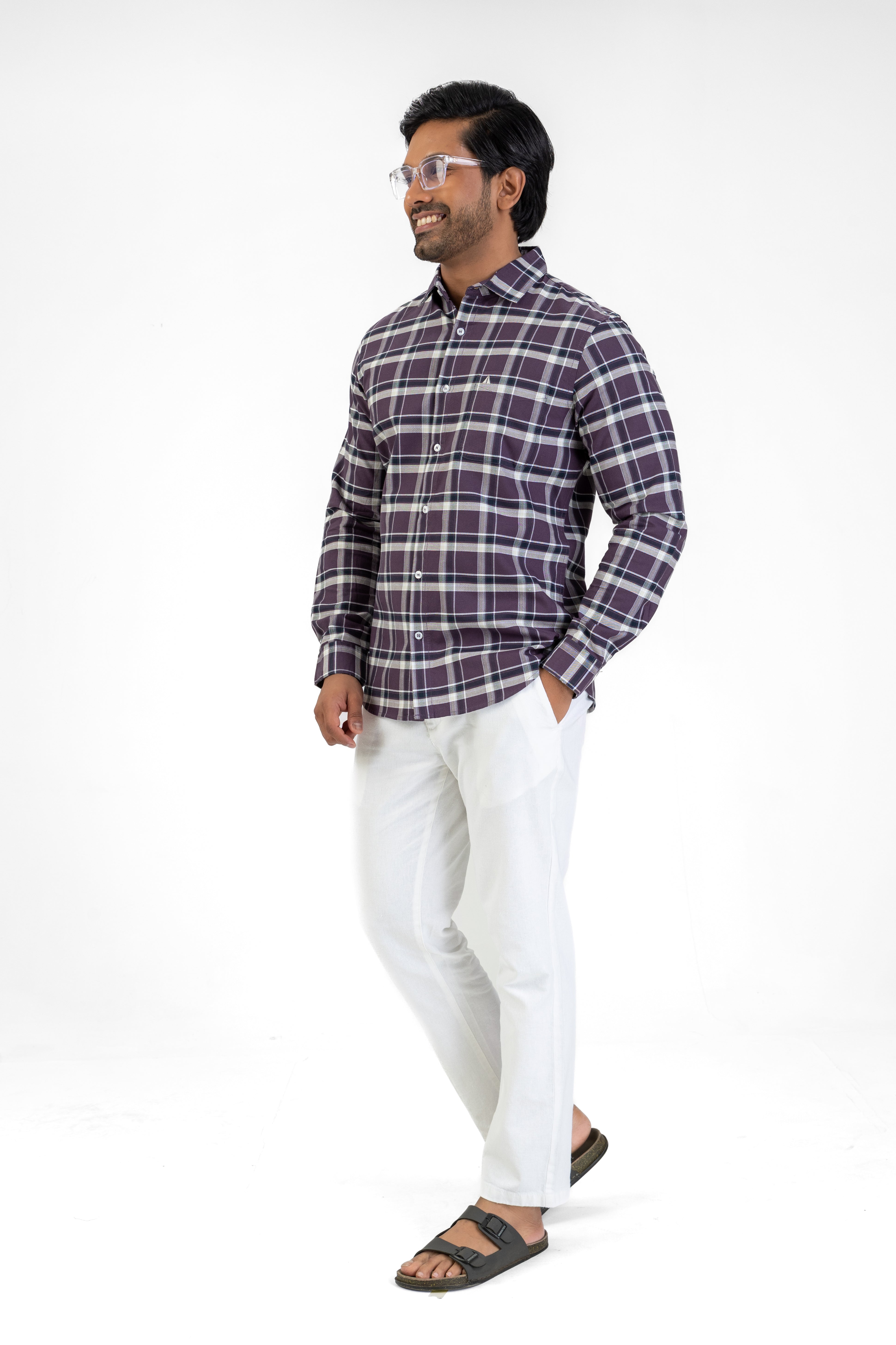 Cotton Check Shirt – Purple
