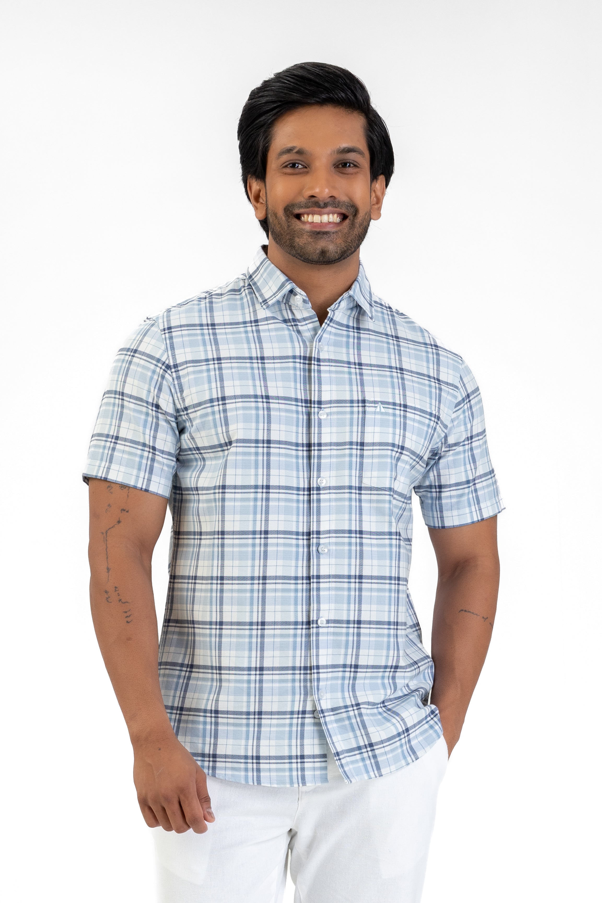 Cotton Check Shirt – Light Blue