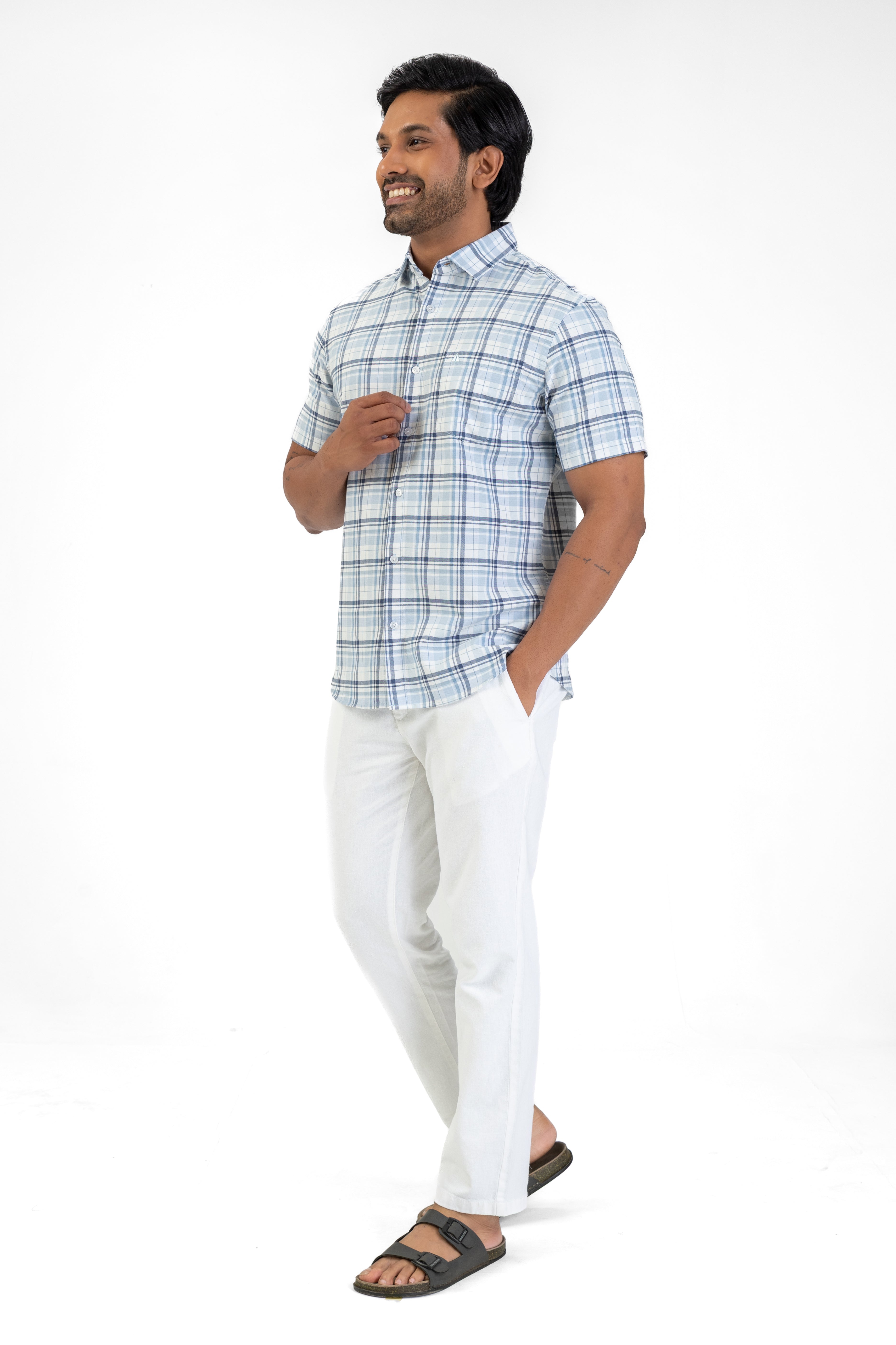 Cotton Check Shirt – Light Blue