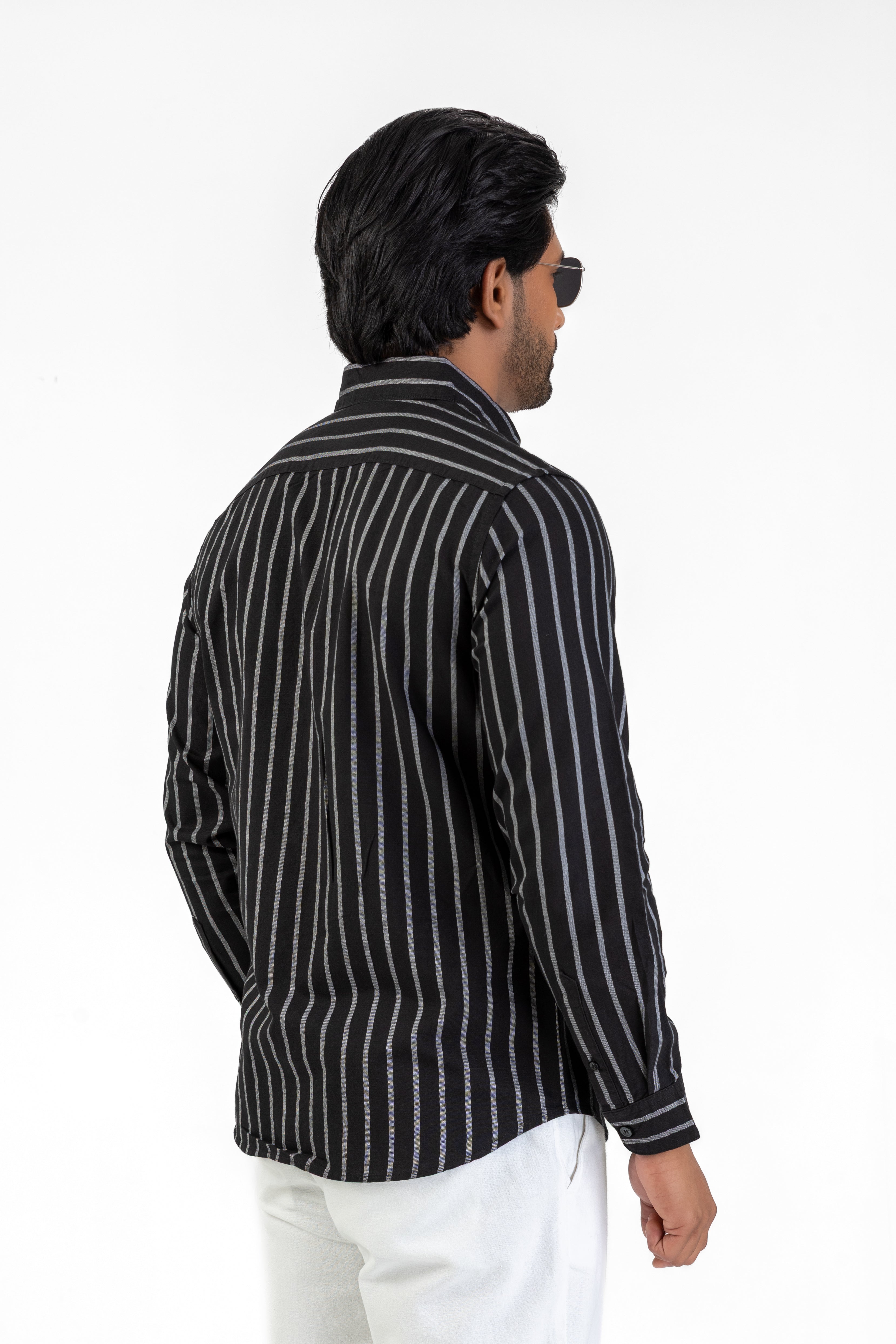 Cotton Stripe Long Sleeve Shirt – Black | AnationZ