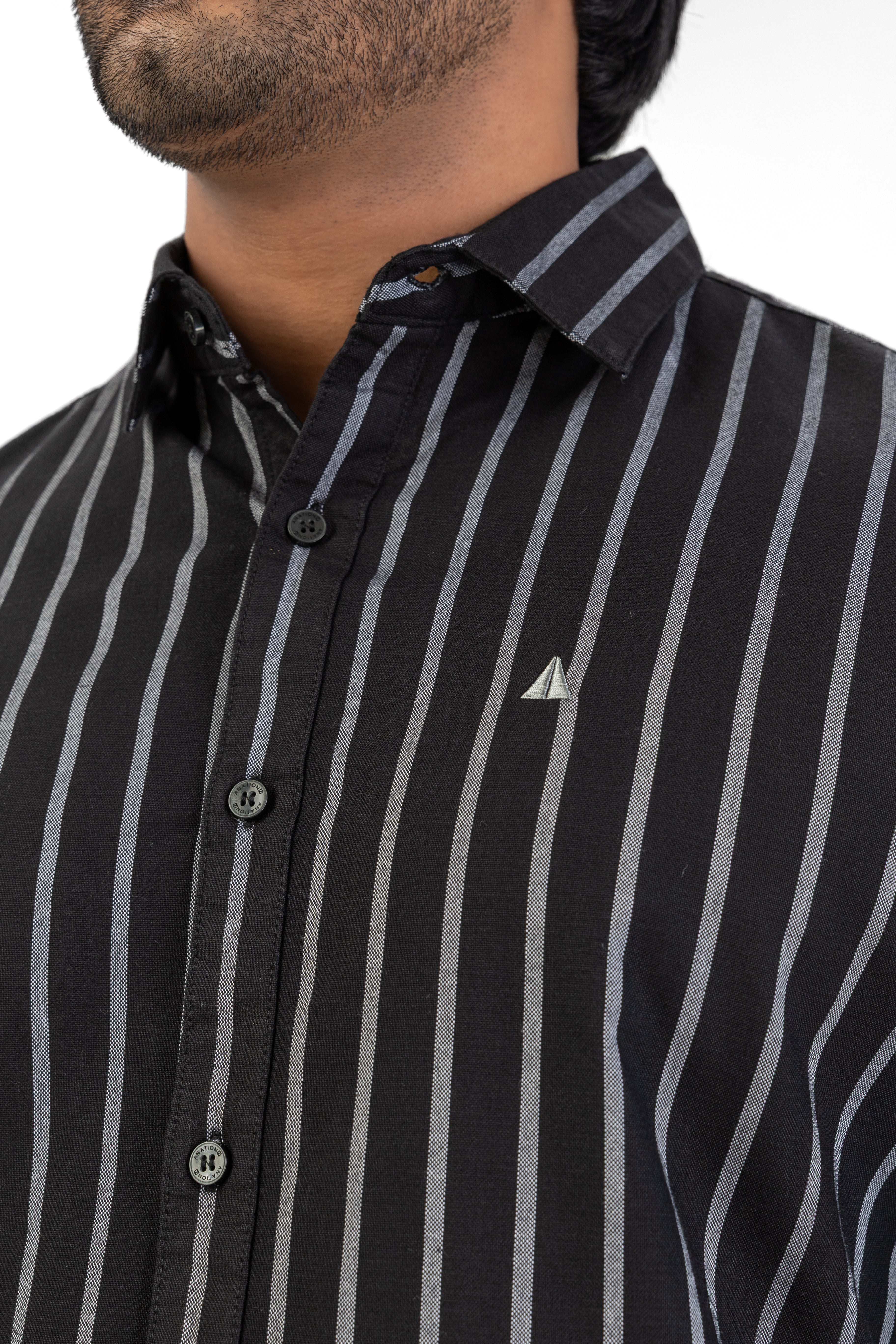 Cotton Stripe Long Sleeve Shirt – Black | AnationZ
