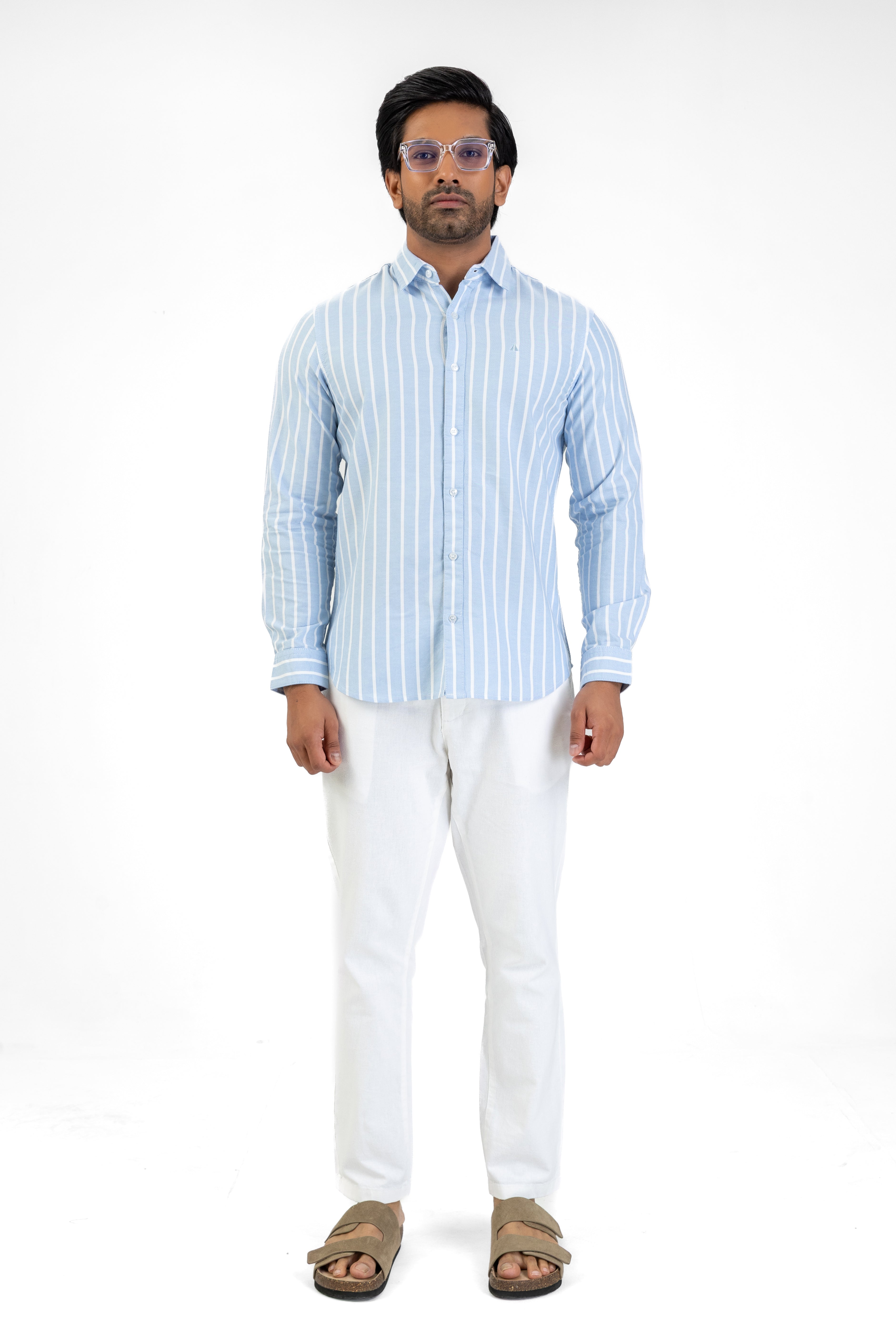 Cotton Stripe Long Sleeve Shirt – Light Blue | AnationZ