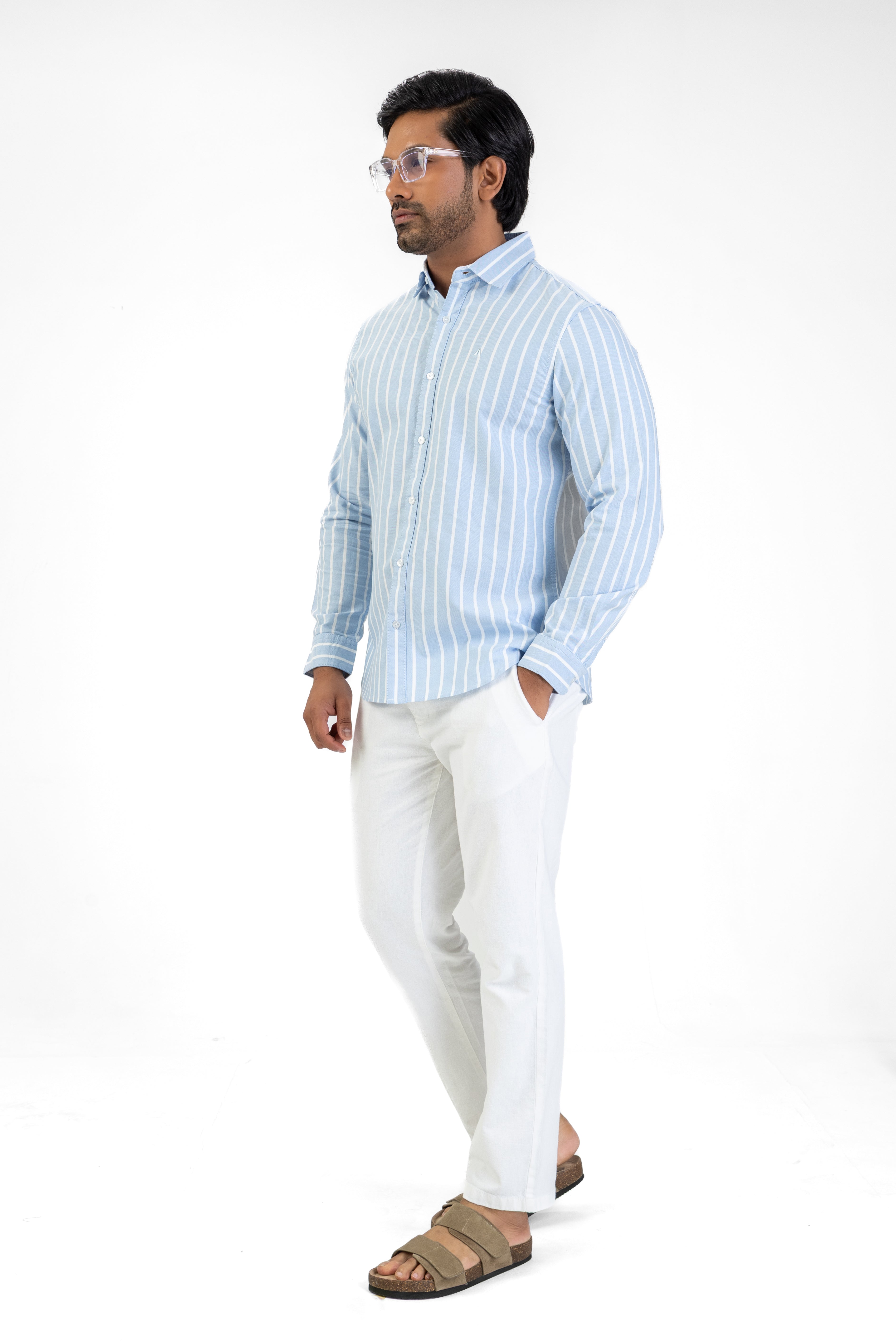 Cotton Stripe Long Sleeve Shirt – Light Blue | AnationZ