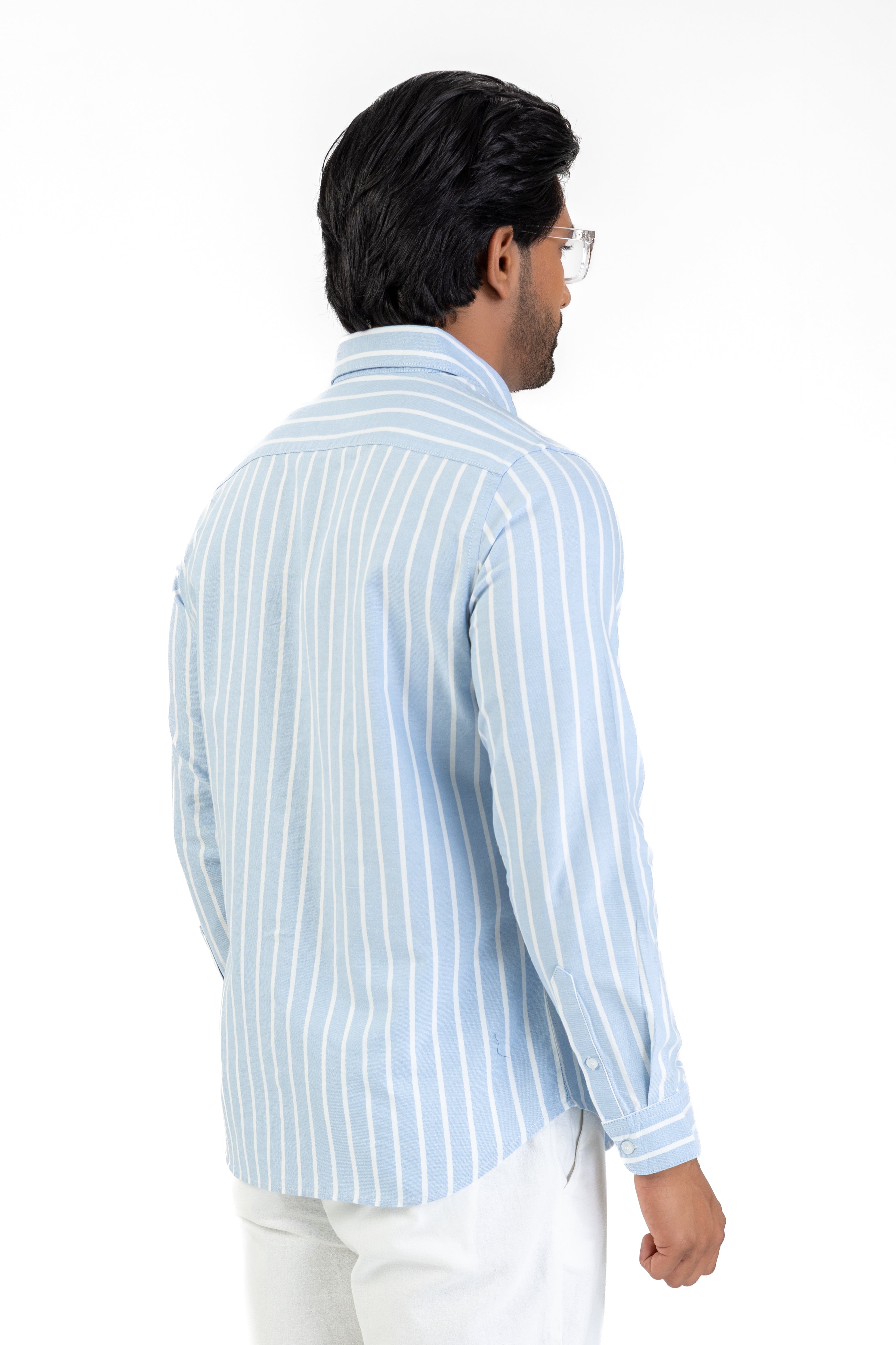 Cotton Stripe Long Sleeve Shirt – Light Blue | AnationZ