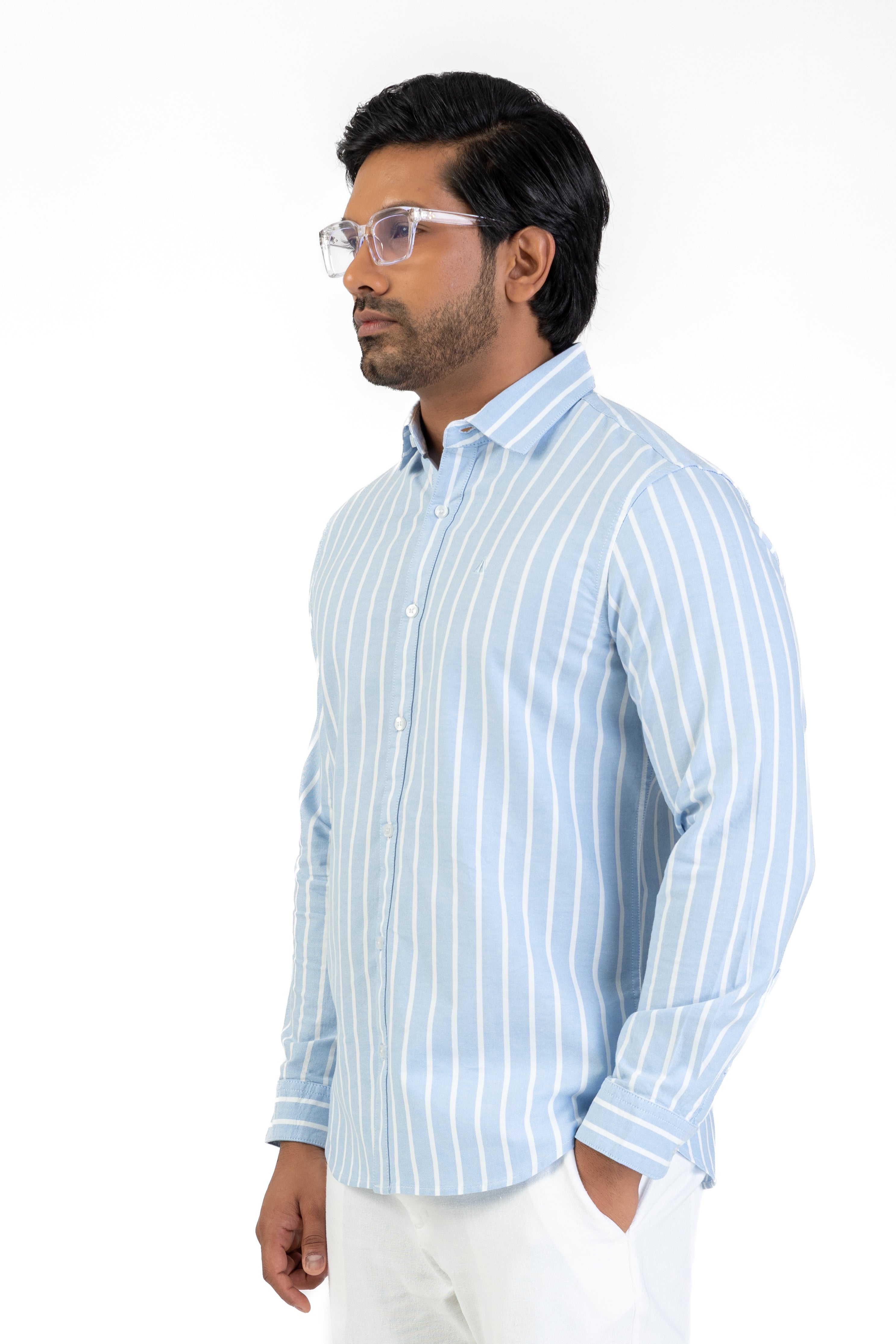 Cotton Stripe Long Sleeve Shirt – Light Blue | AnationZ
