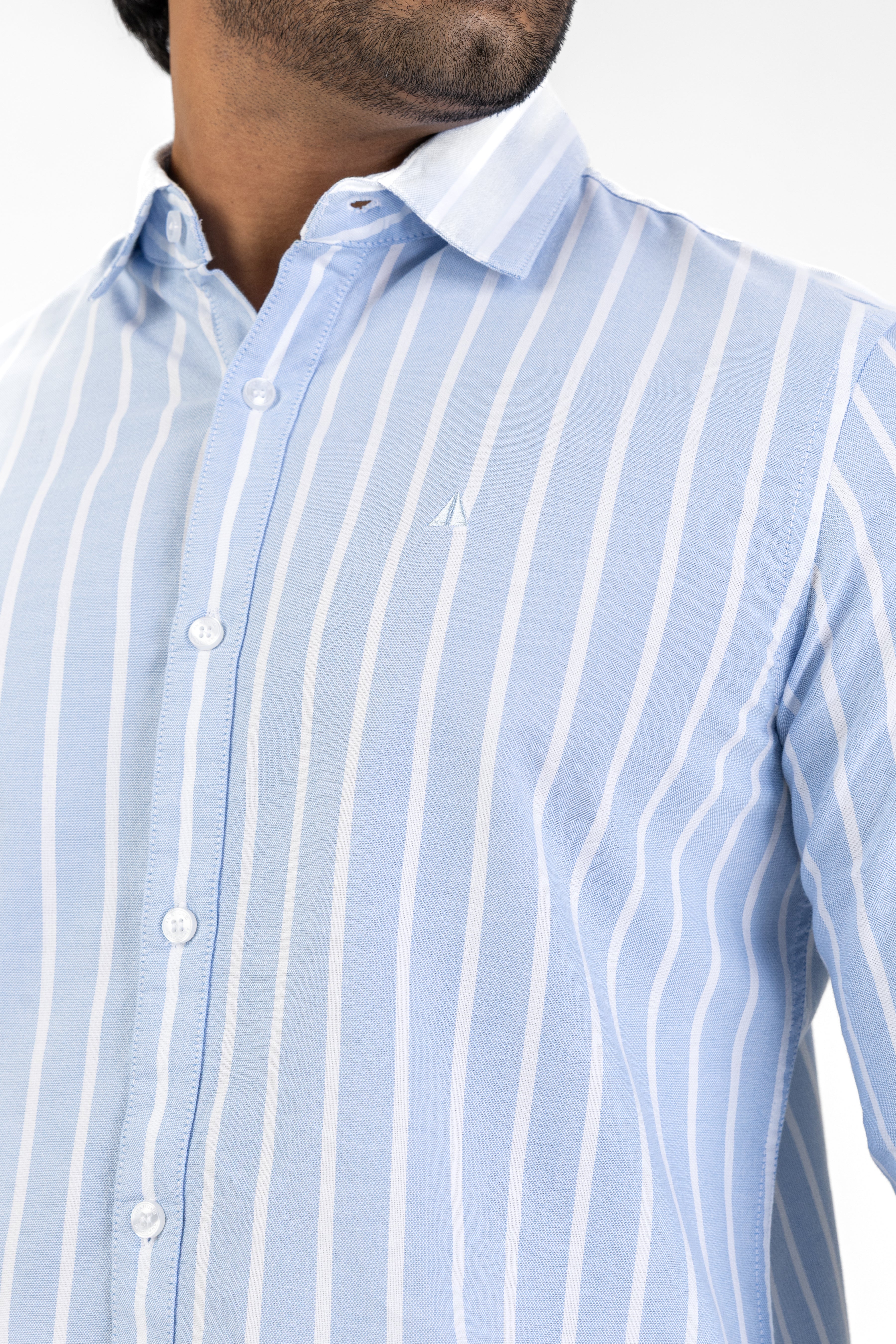 Cotton Stripe Long Sleeve Shirt – Light Blue | AnationZ