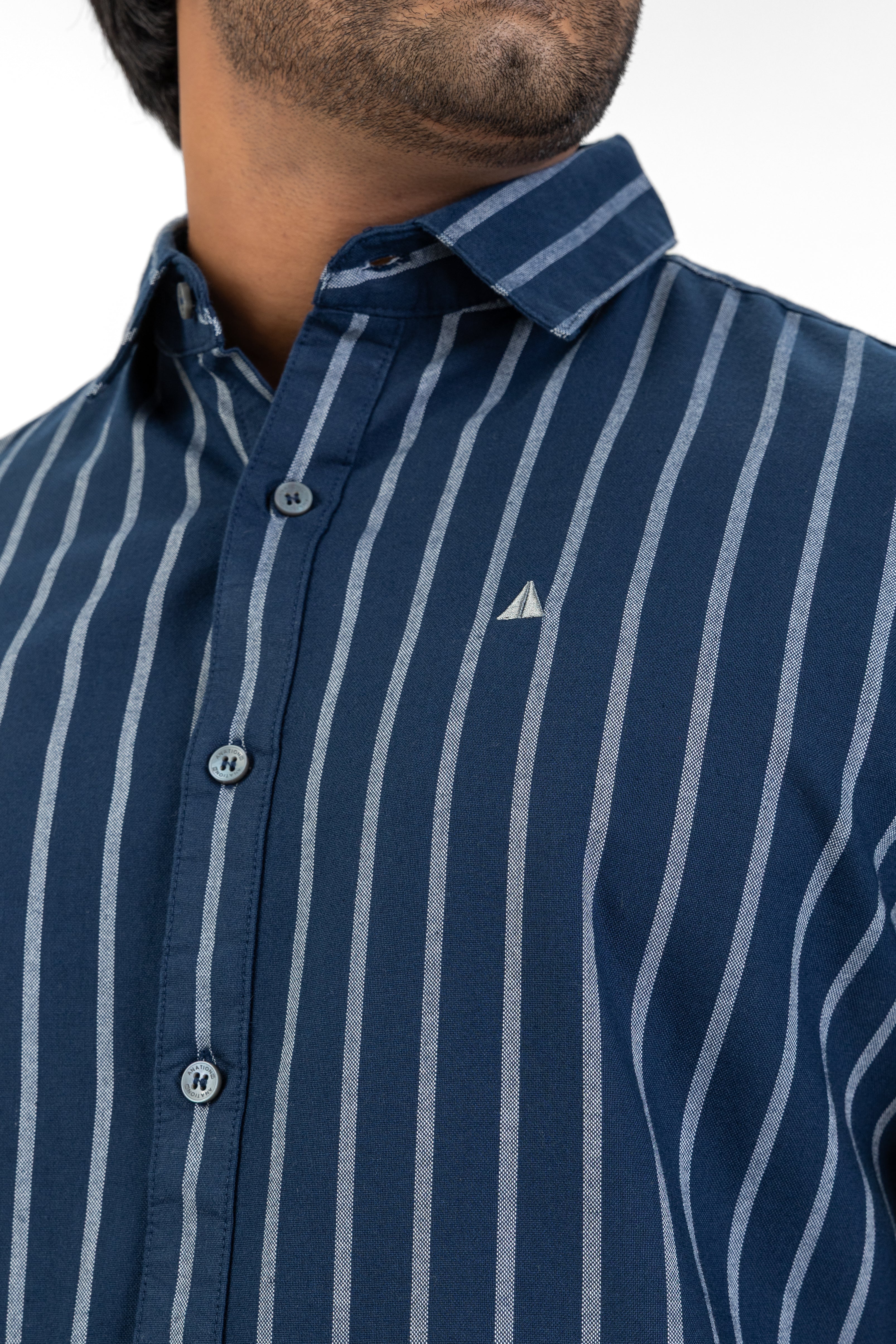 Cotton Stripe Long Sleeve Shirt – Navy | AnationZ