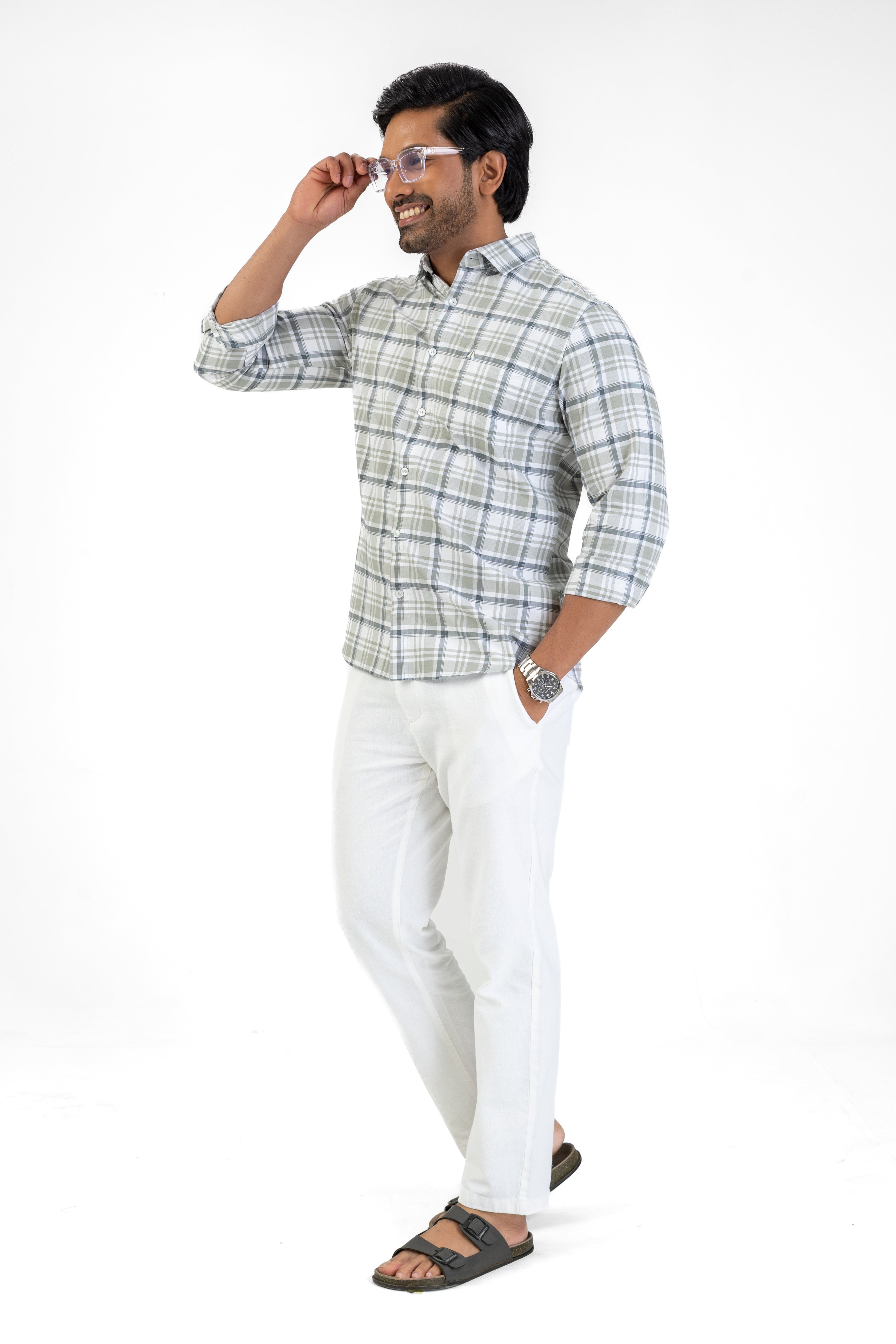 Cotton Check Shirt – Light Grey