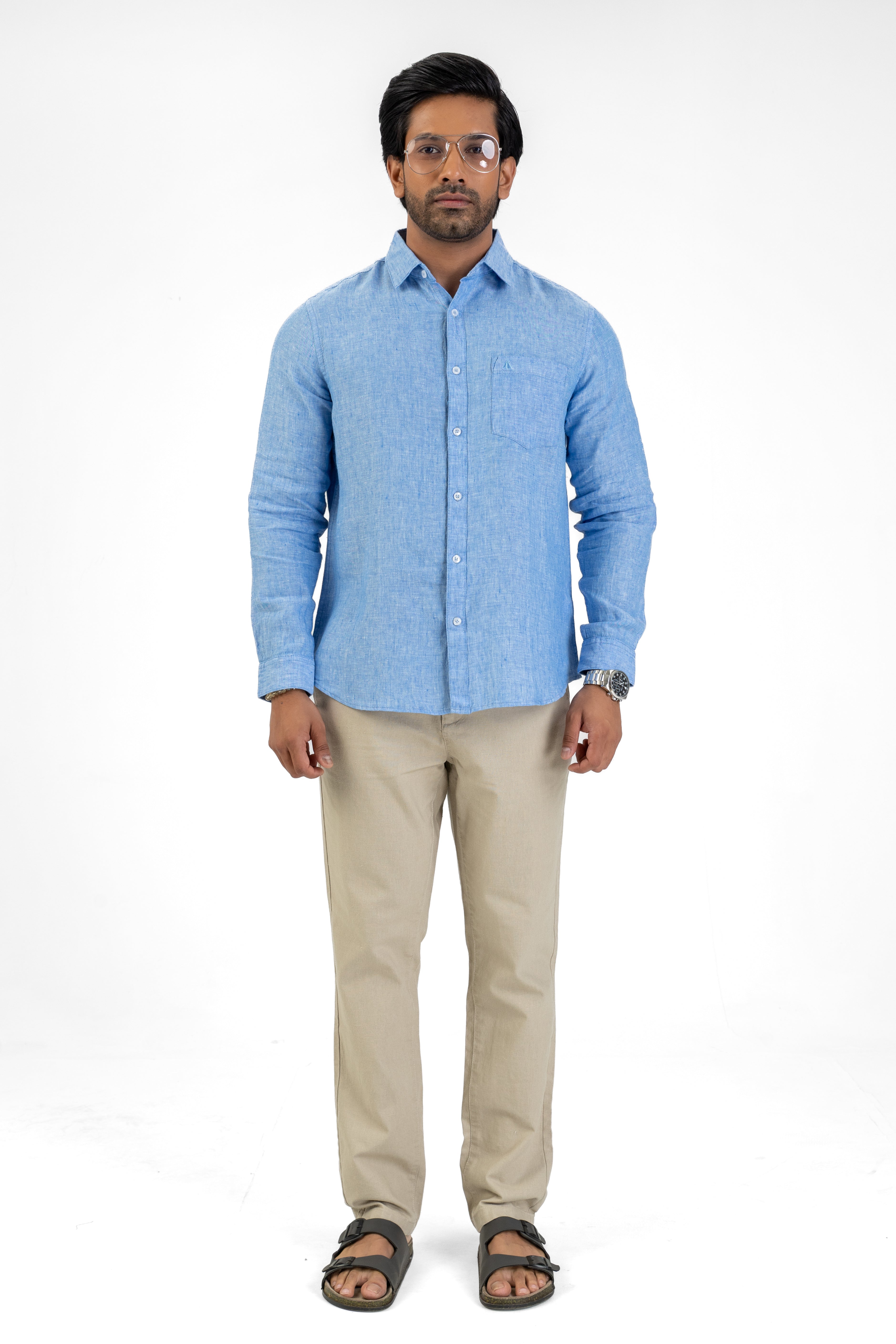 100% Linen Long Sleeve Shirt – Light Blue