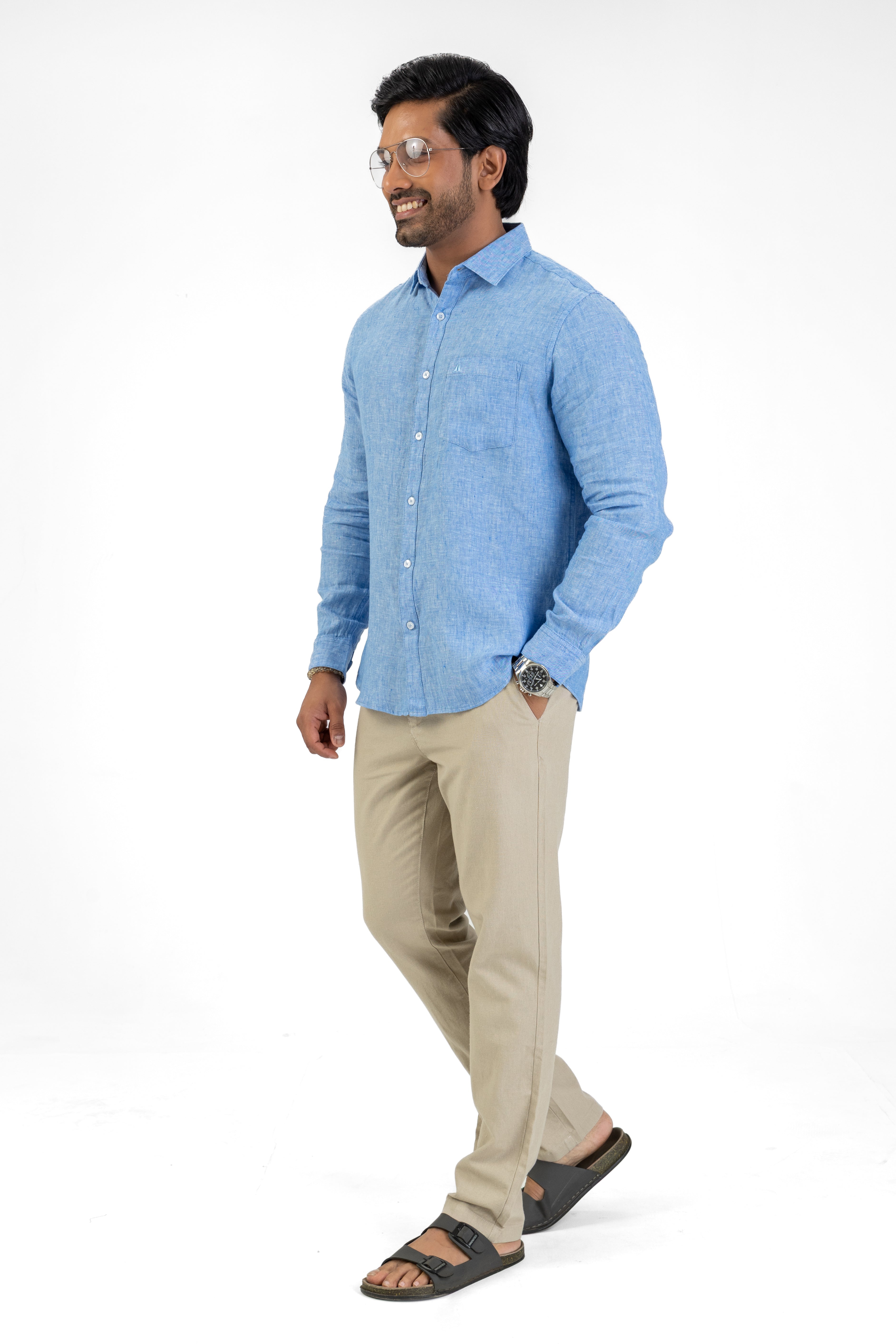 100% Linen Long Sleeve Shirt – Light Blue