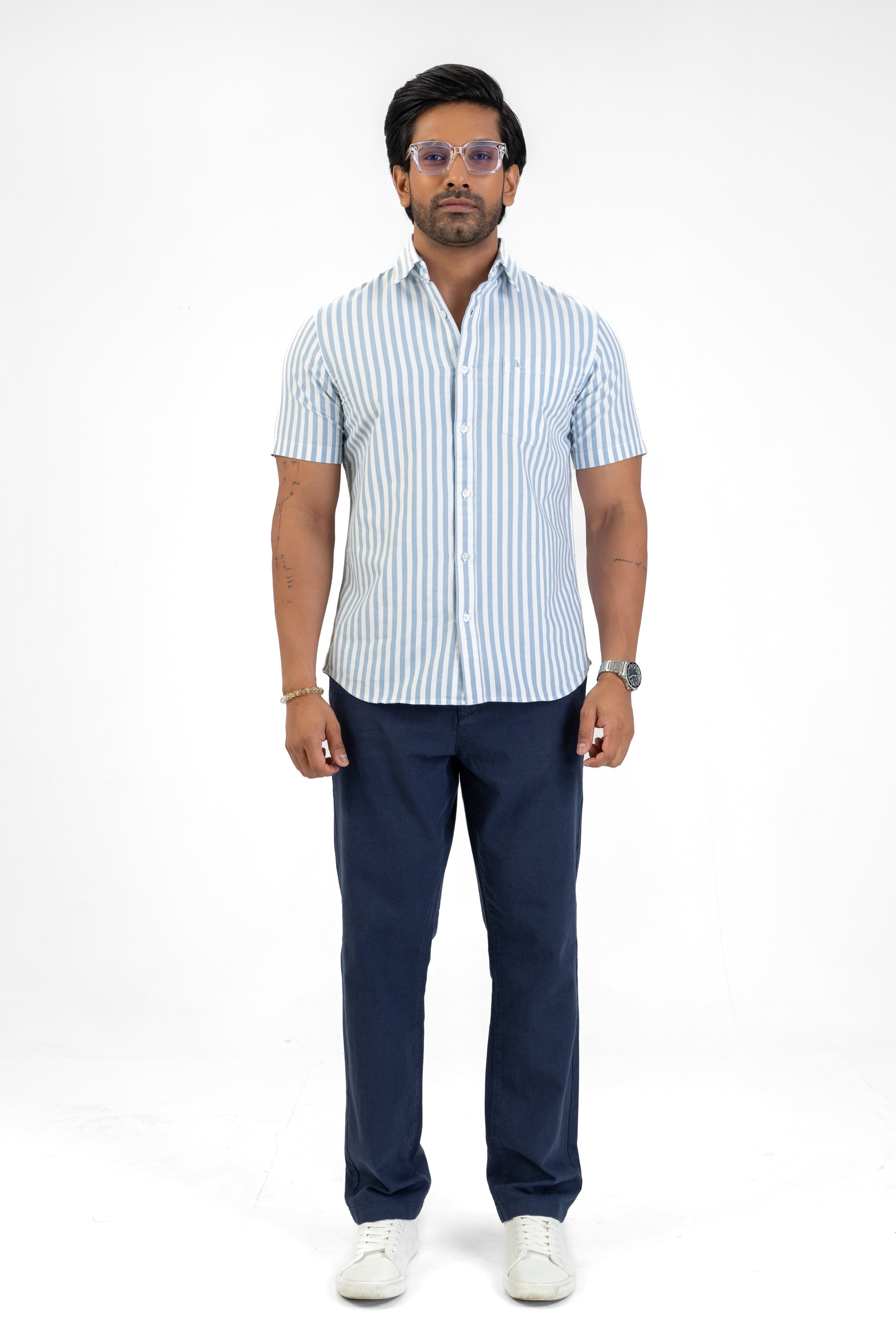Cotton Stripe Short Sleeve Shirt – Light Blue