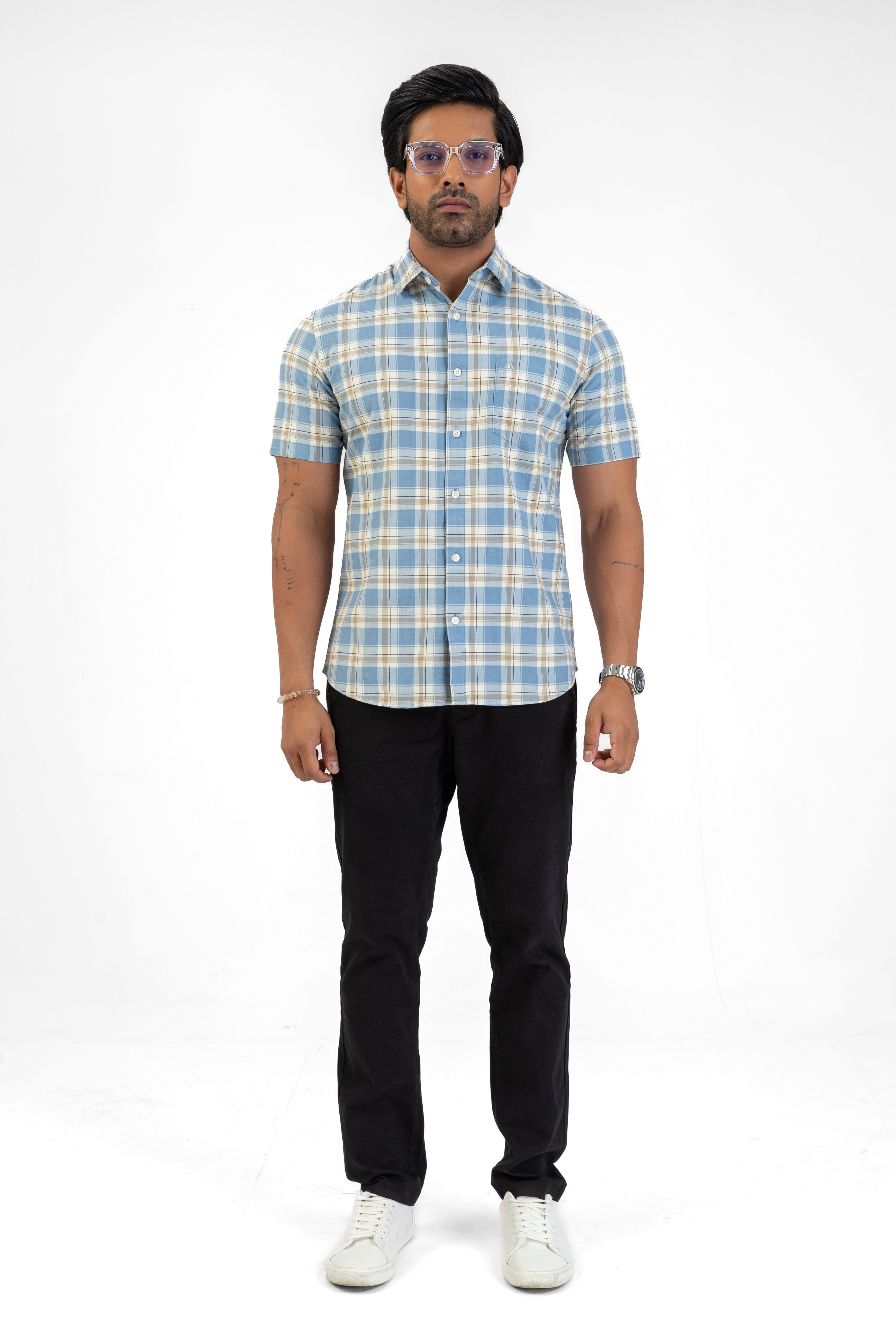 Cotton Check Shirt – Second Light Blue
