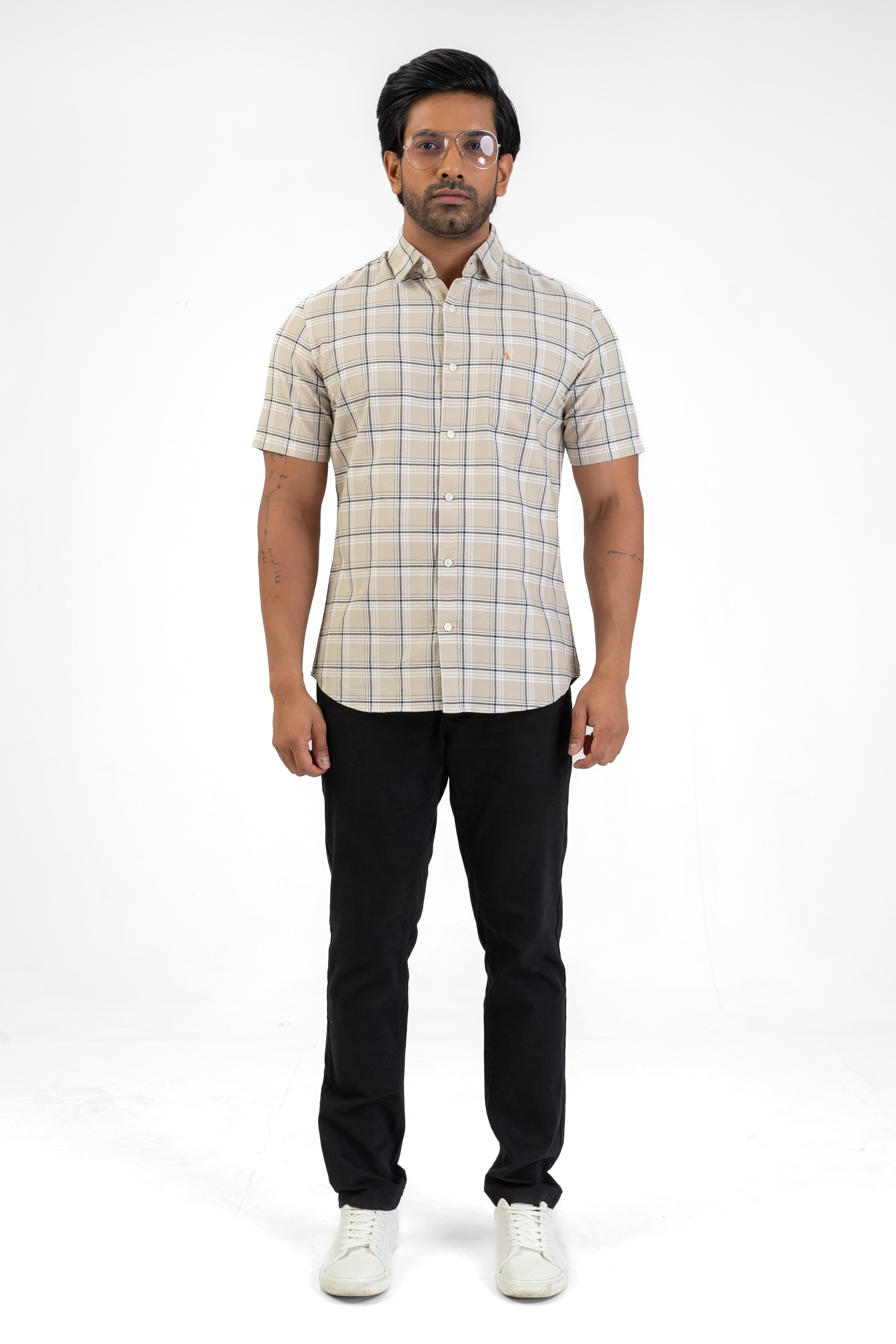 Cotton Check Shirt – Light Brown