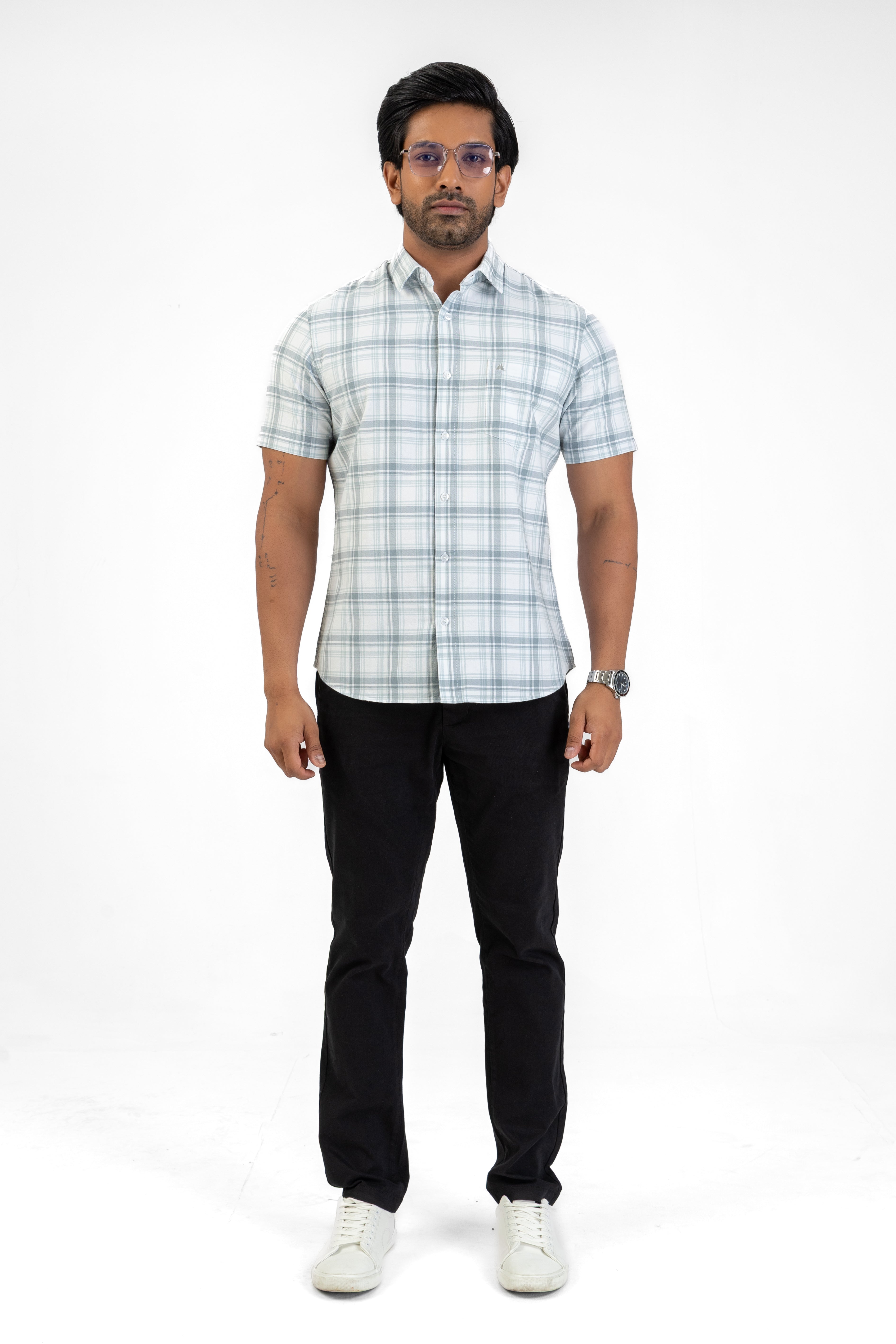 Cotton Check Shirt – Light Grey